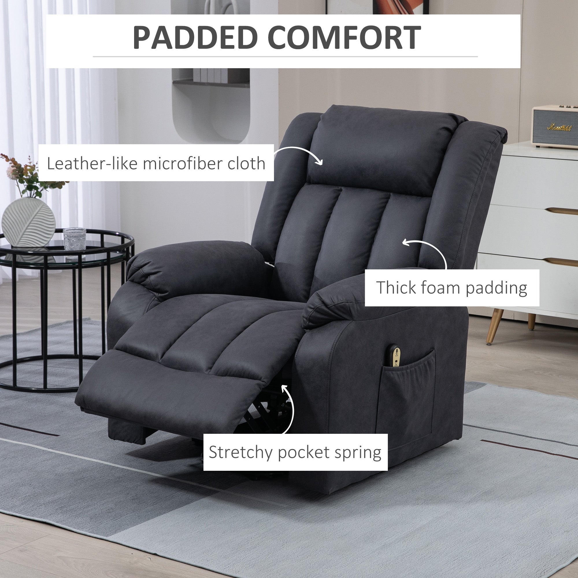 Lift Chair for Seniors, Microfibre Upholstered Electric Recliner Chair with Remote, Quick Assembly, Charcoal Grey Electric Power Lift Chairs at Gallery Canada