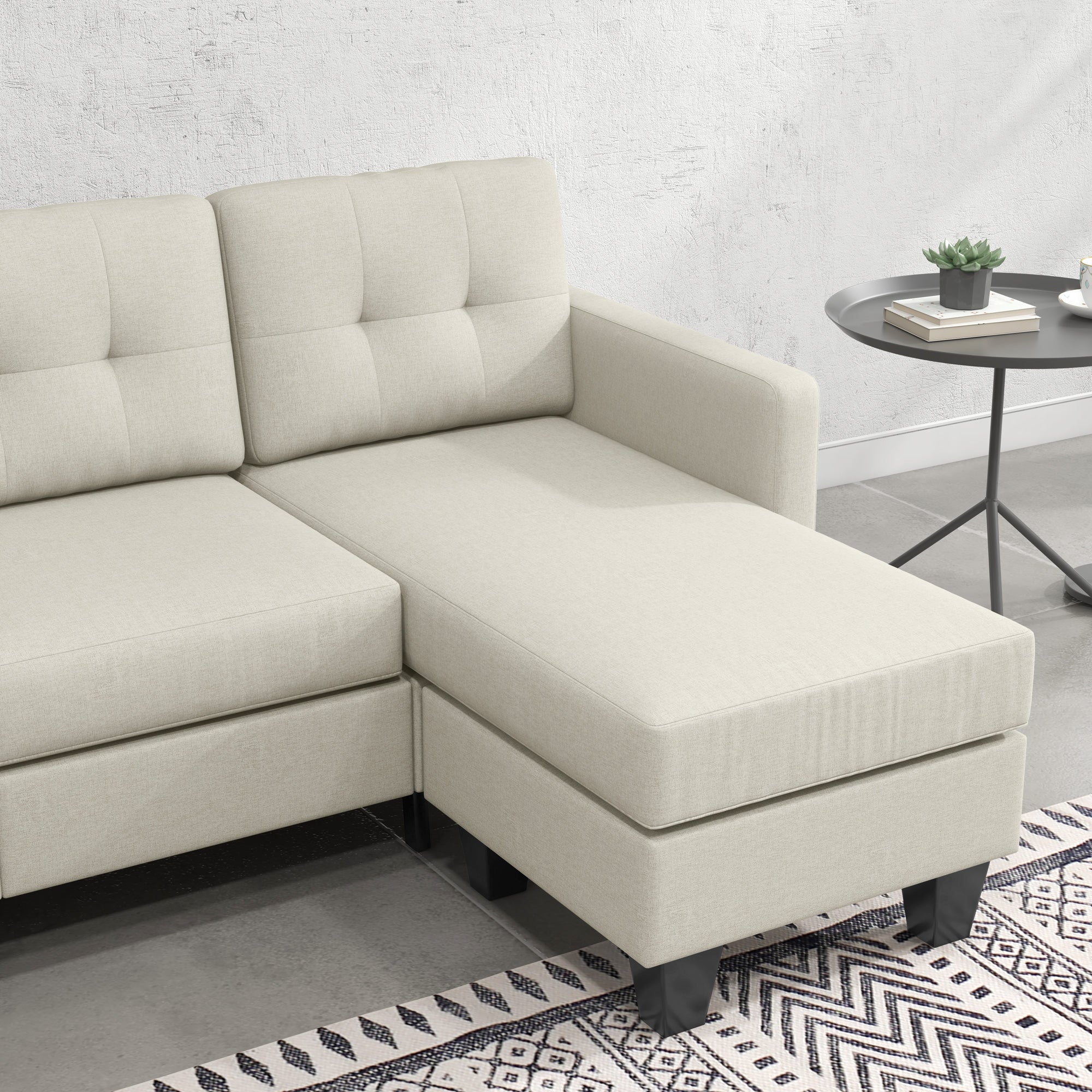 L-shaped Sofa, 3 Seater Sectional Couch with Ottoman, Corner Sofa with Thick Padded Cushion and Wood Legs, Beige 3-Seater Sofas at Gallery Canada