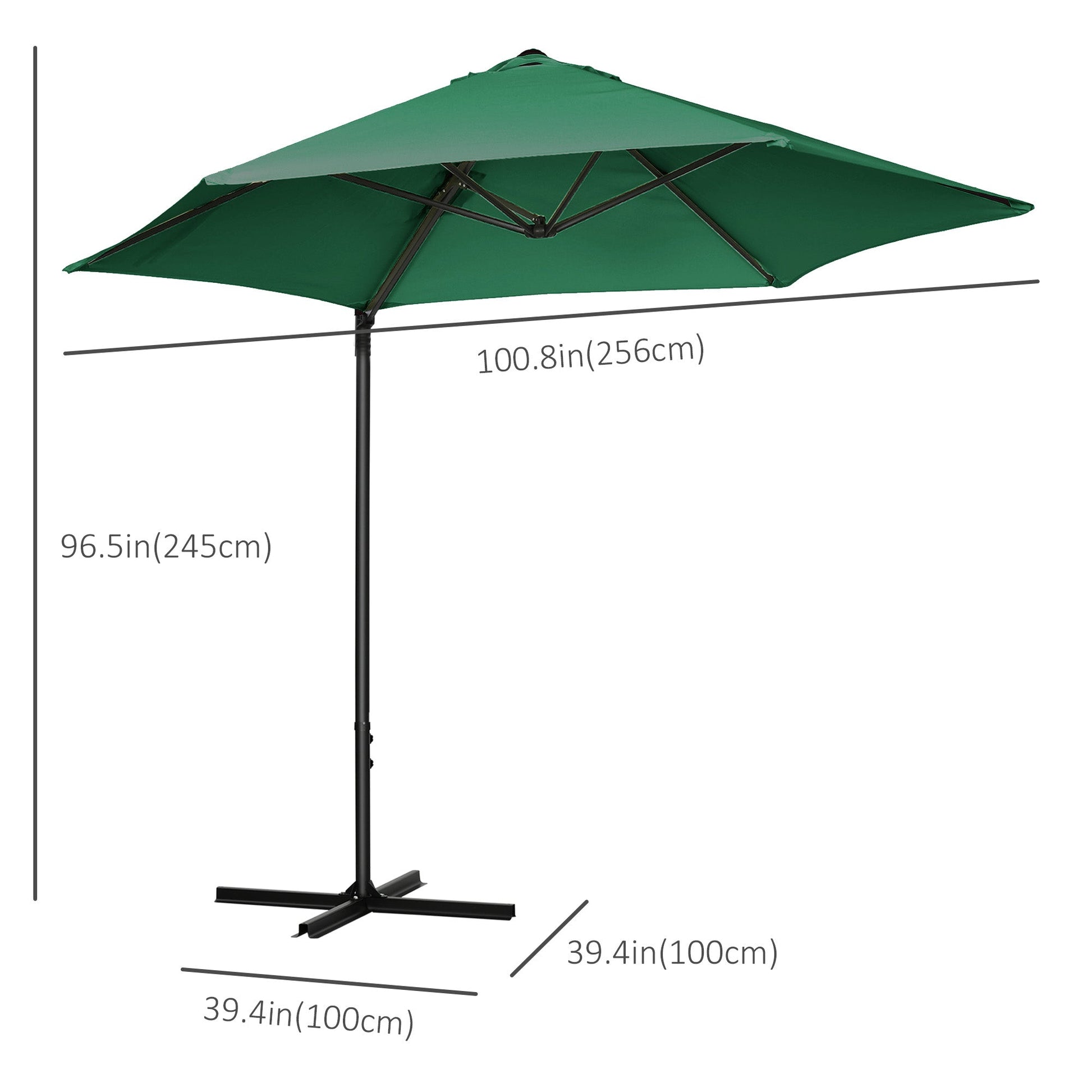 8.5FT Offset Patio Umbrella with 360° Rotation, Outdoor Cantilever Roma Parasol Hanging Sun Shade Canopy Shelter with Cross Base, Green Cantilever Umbrellas   at Gallery Canada