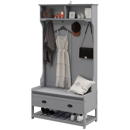 Clothing Storage, Coat Stand, Shoe Storage Bench Organizer with Coat Hanger, Drawers Padded Seat Cushion Grey Clothing Storage   at Gallery Canada