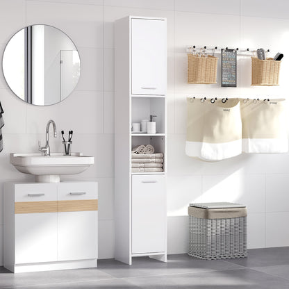 Tall Bathroom Vanities, Narrow Bathroom Cabinets with 2 Doors, Open Compartment and Adjustable Shelves, White Bathroom Cabinets   at Gallery Canada