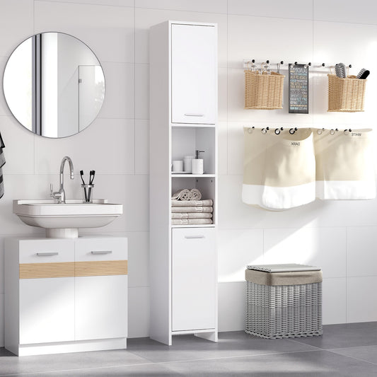 Tall Bathroom Vanities, Narrow Bathroom Cabinets with 2 Doors, Open Compartment and Adjustable Shelves, White Bathroom Cabinets White  at Gallery Canada