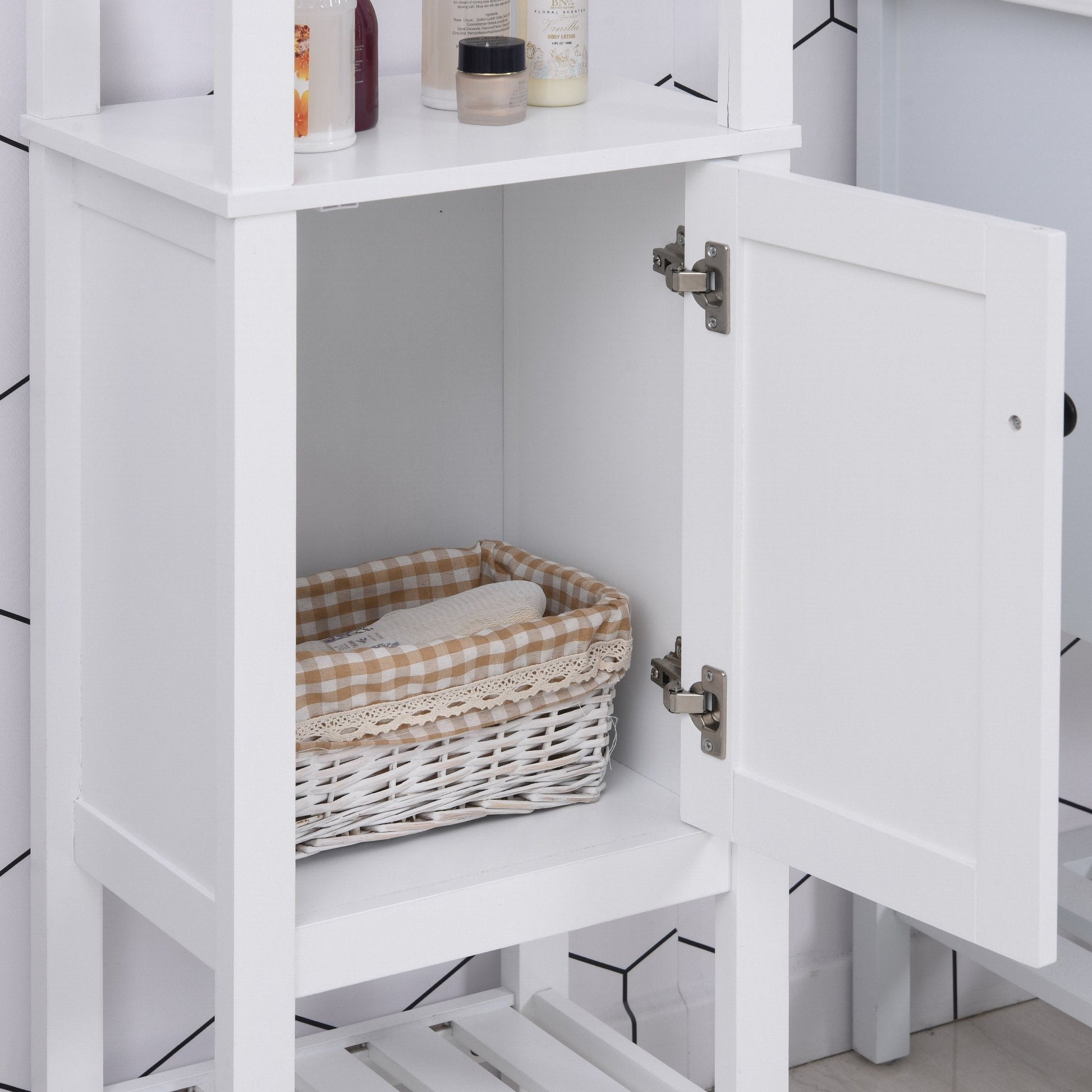 Tall Bathroom Storage Cabinet, Narrow Freestanding Linen Tower with Shelves &; Compact Design, White Bathroom Cabinets   at Gallery Canada