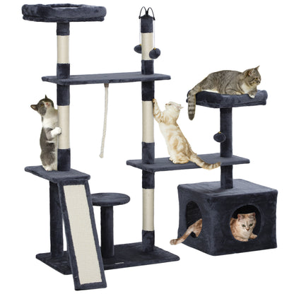 53" Cat Tree, Cat Tower with Scratching Posts, Cat Condo, Beds, Platforms, Toy Balls for Indoor Cats, Dark Grey Cat Towers   at Gallery Canada