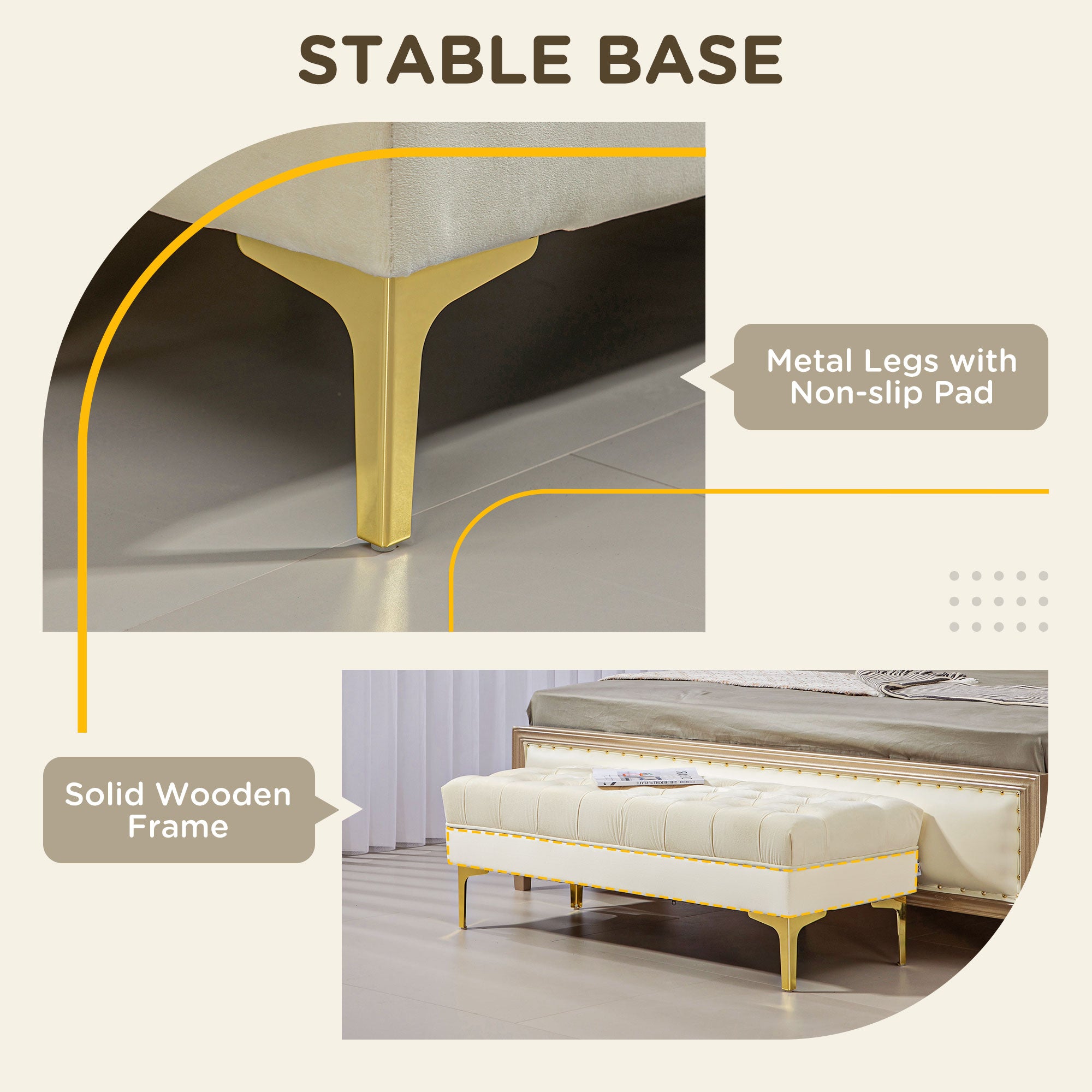 End of Bed Bench, Upholstered Bench, Entryway Shoe Bench with Button Tufted for Living Room, Bedroom, Cream White Storage Ottomans & Benches at Gallery Canada