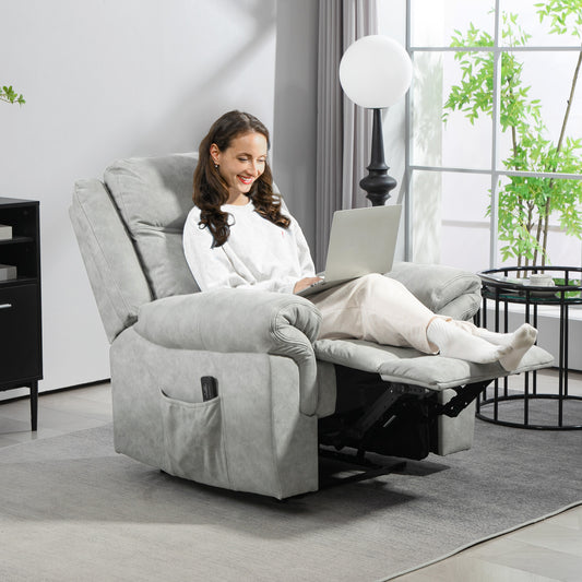 Manual Recliner Chair with Vibration Massage, Side Pockets, Microfibre Reclining Chair for Living Room, Grey Sofas & Reclining Chairs at Gallery Canada