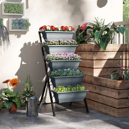 5-Tier Raised Garden Bed Plant Stand Flower Pots with Leaking Holes Grey Plant Stands Grey at Gallery Canada