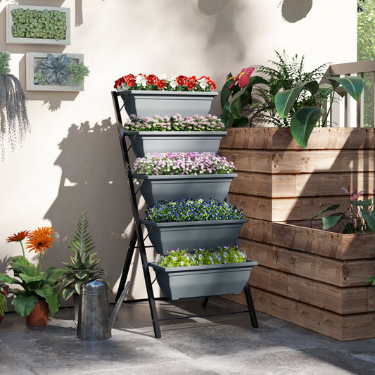 5-Tier Raised Garden Bed Plant Stand Flower Pots with Leaking Holes Grey Plant Stands at Gallery Canada