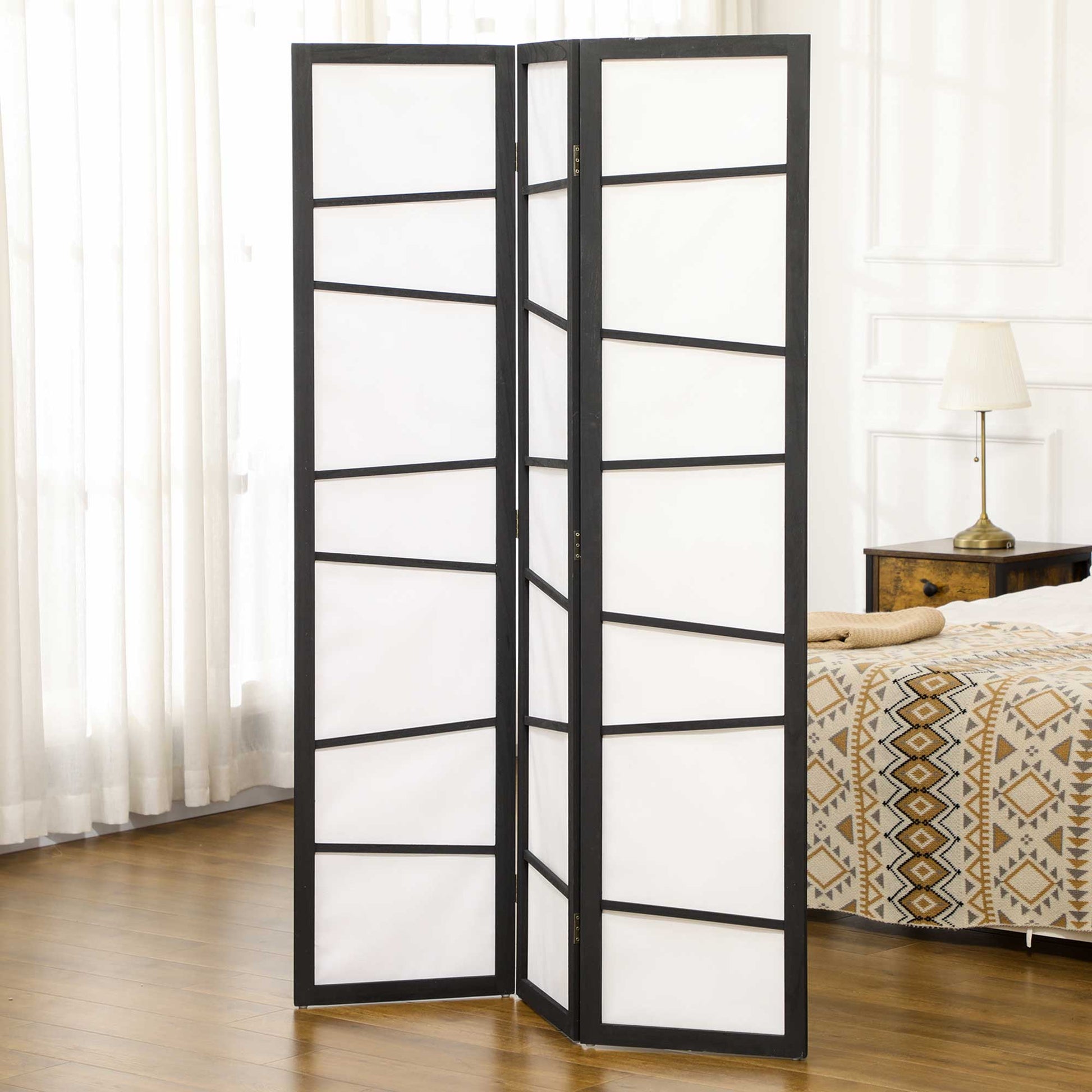 5.6ft Folding Room Divider, 3 Panel Wall Partition with Wood Frame for Bedroom, Home Office, White Room Dividers   at Gallery Canada