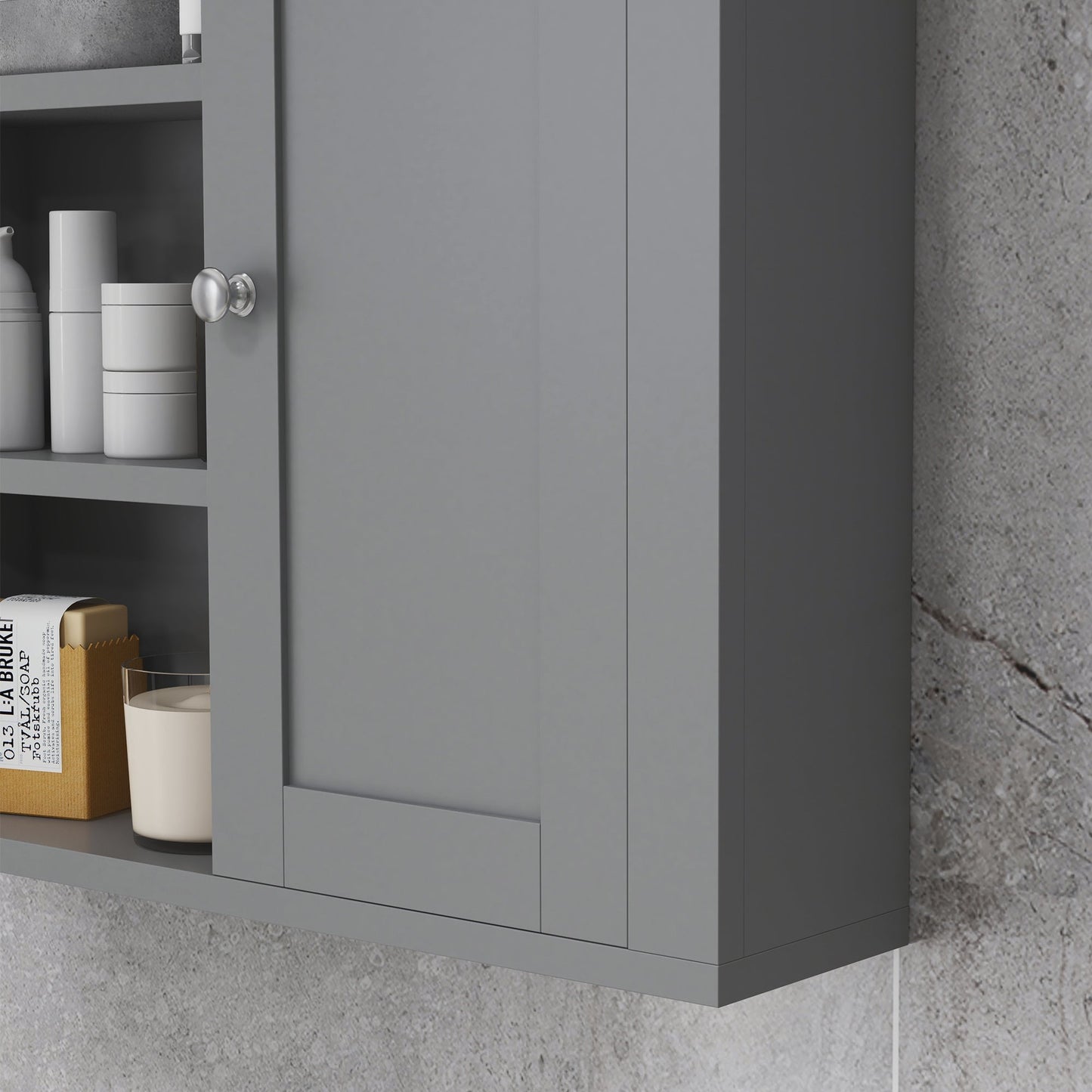 Bathroom Wall Cabinet, Wall Mounted Medicine Cabinet with 3 Open Shelves and Storage Cupboard for Laundry Room, Grey Wall Mounted Cabinets   at Gallery Canada