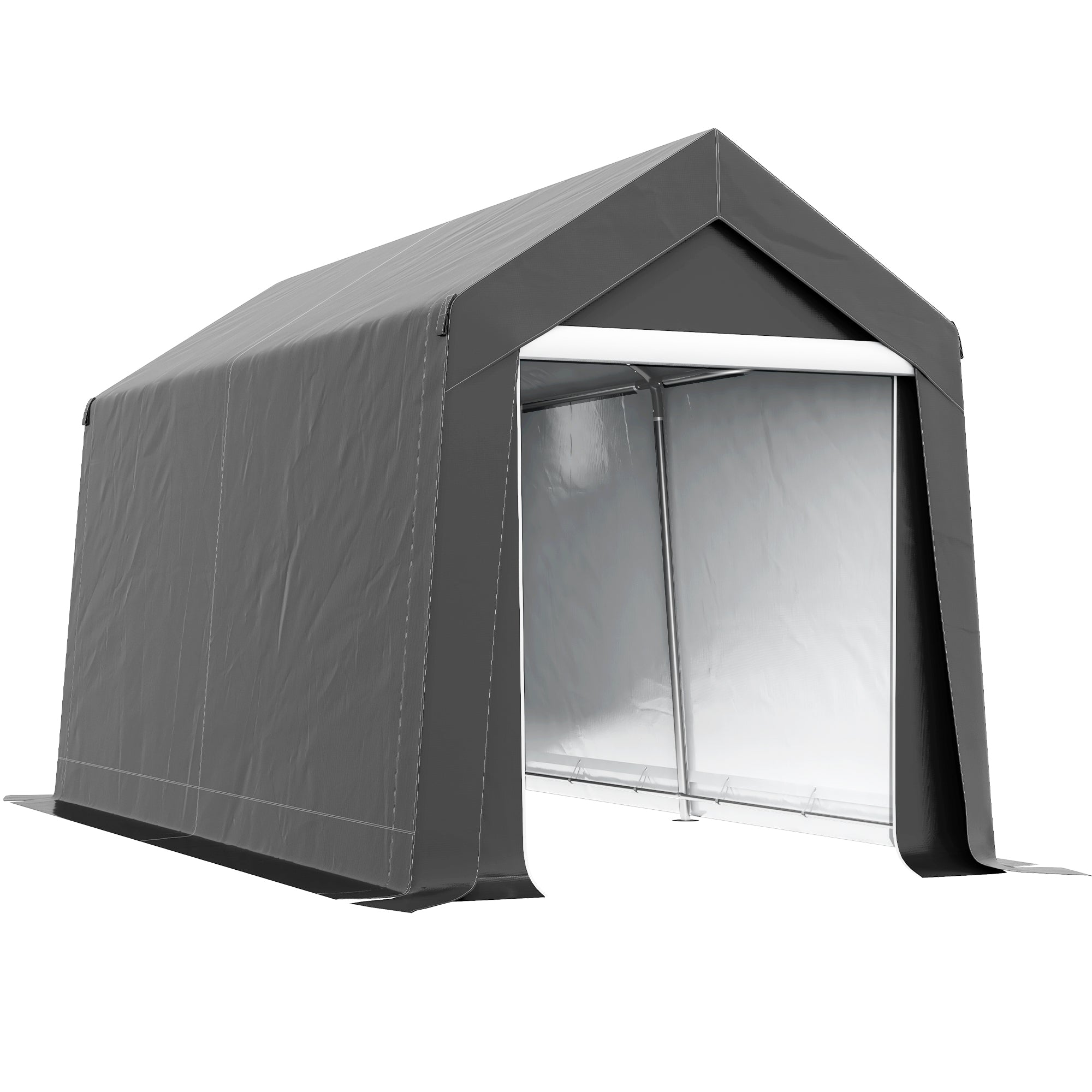 7' x 12' Outdoor Storage Shed Portable Garage with Roll-up Door for Motorcycle, Bike, Garden Tools, Dark Grey Car Shelters at Gallery Canada