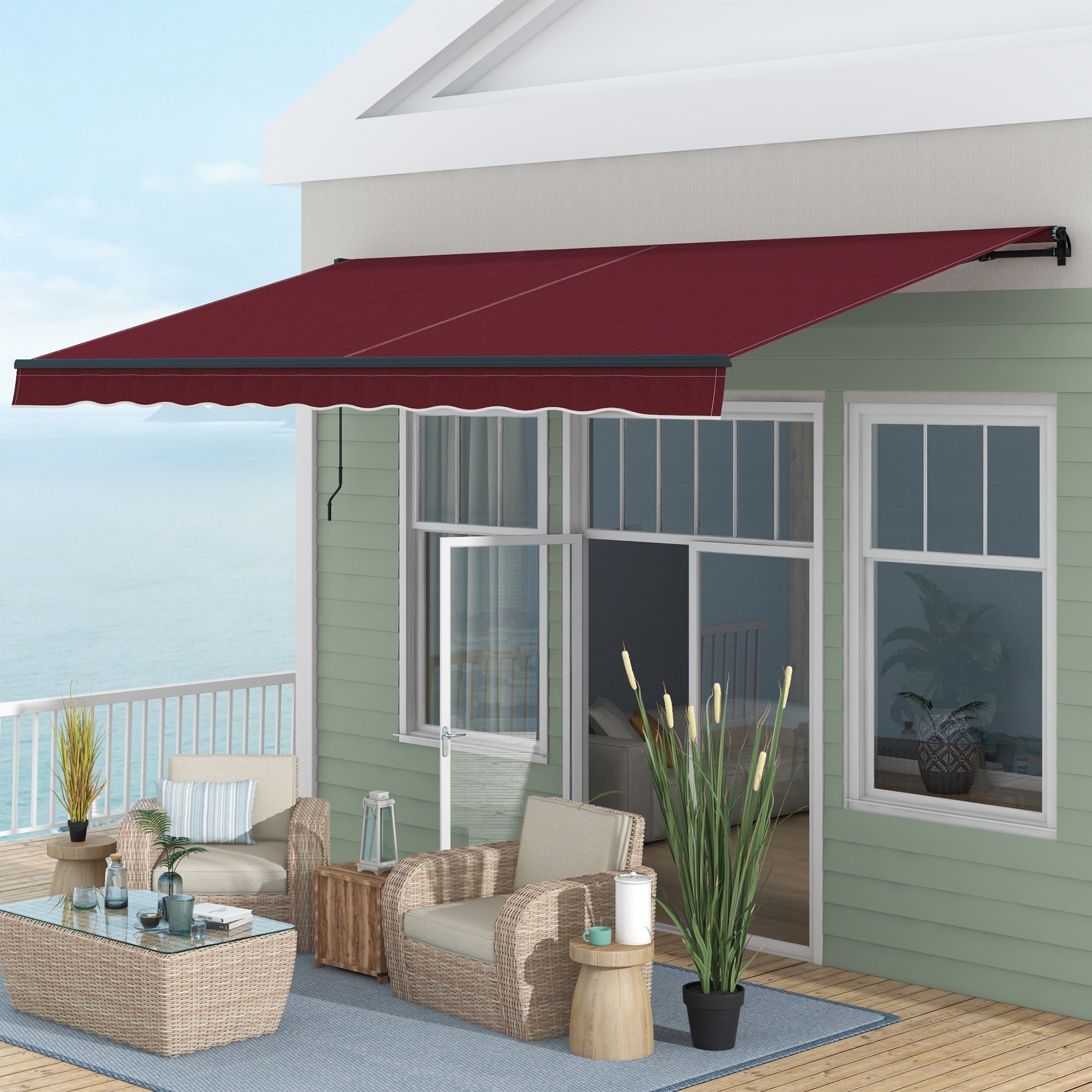 15' x 10' Retractable Awning, 280gsm UV Resistant Sunshade Shelter, for Deck, Balcony, Yard, Wine Red Window Awnings at Gallery Canada