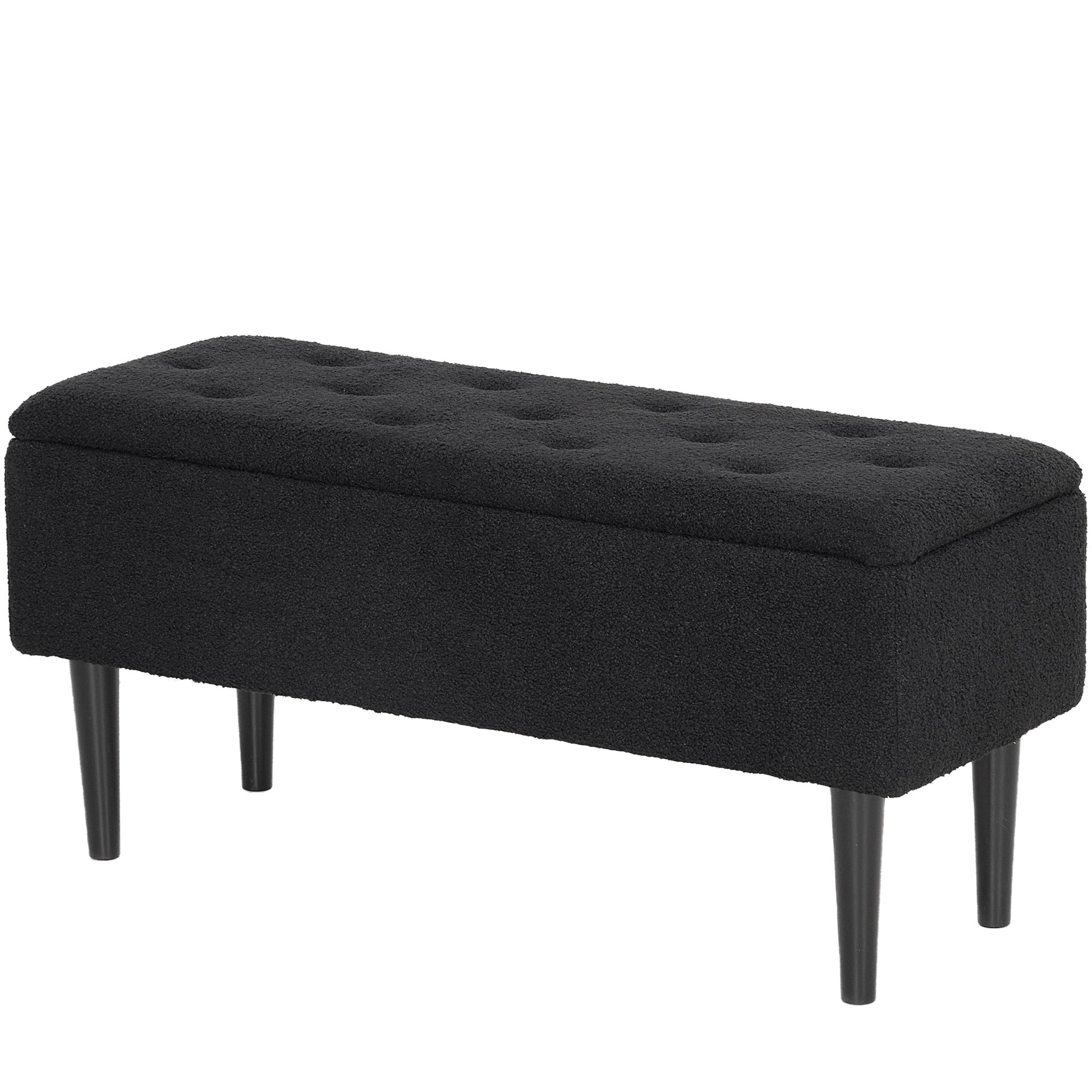 Modern Storage Bench, Ottoman with Storage and Lamb's Wool Upholstery for Living Room, Bedroom, Black Storage Ottomans & Benches   at Gallery Canada