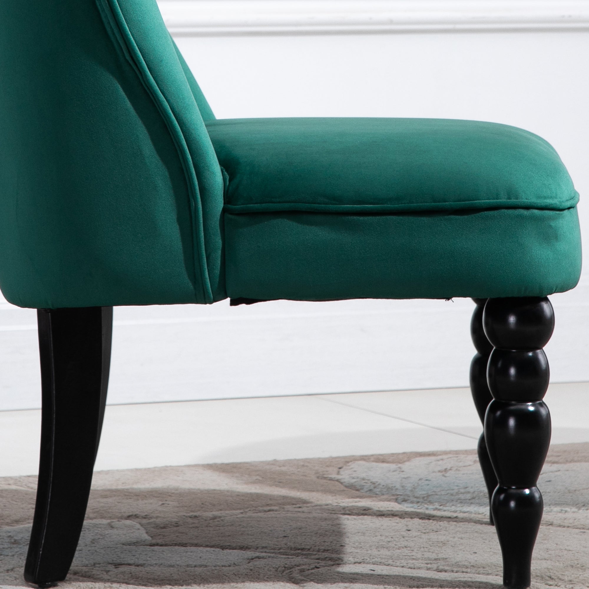 Vintage Leisure Accent Chair with Button Tufted Straight Back, Turned Legs, Thick Sponge Padding for Living Room, Dining Room, Study, Dark Green Accent Chairs   at Gallery Canada