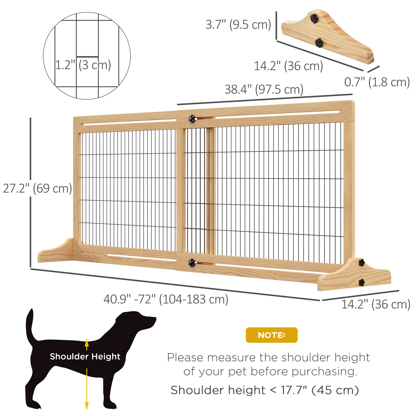 41"-72" Wooden Freestanding Pet Gate with Support Feet, for Small Medium Dogs, Natural Houses, Kennels & Pens   at Gallery Canada