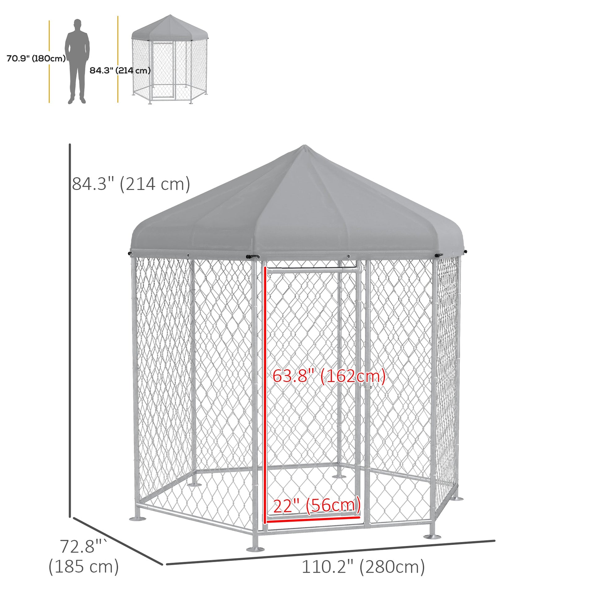 6.9' x 6.1' x 7' Outdoor Dog Kennel Dog Run with Waterproof, UV Resistant Cover for Medium Large Sized Dogs, Silver Houses, Kennels & Pens   at Gallery Canada