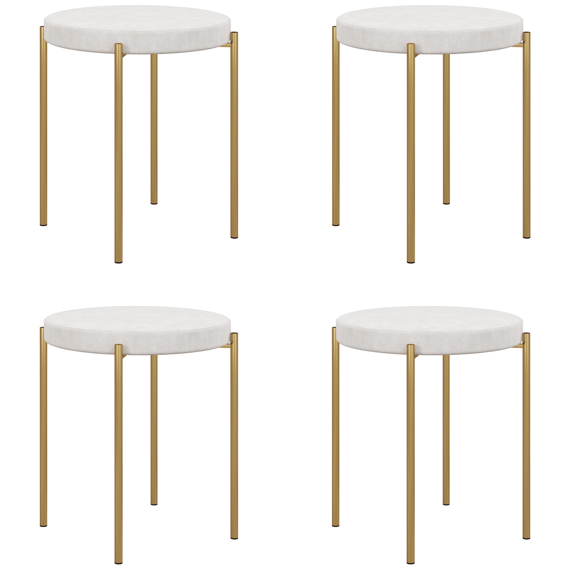 Backless Round Dining Chairs, Modern Stacking Stools Set of 4, Kitchen Chairs with Metal Legs, Cream White Dining Chairs   at Gallery Canada