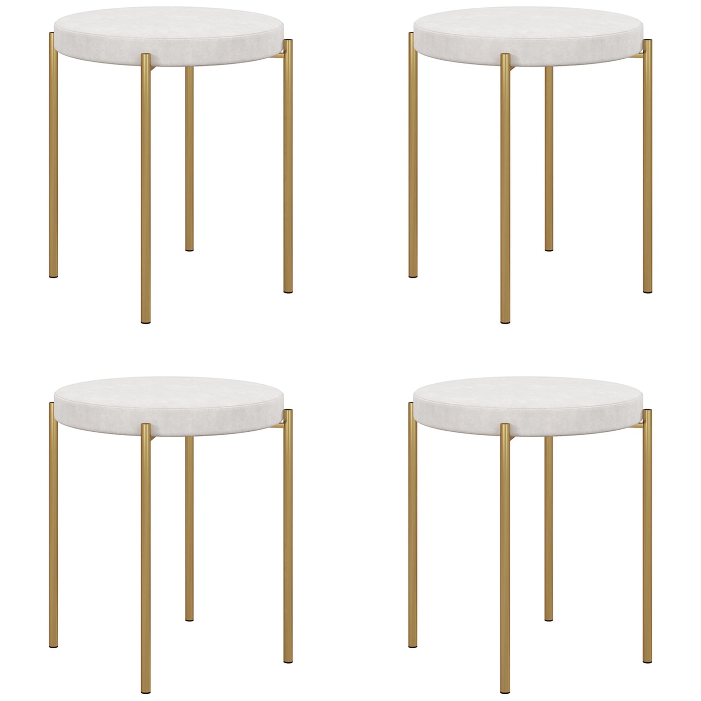 Backless Round Dining Chairs, Modern Stacking Stools Set of 4, Kitchen Chairs with Metal Legs, Cream White Dining Chairs   at Gallery Canada