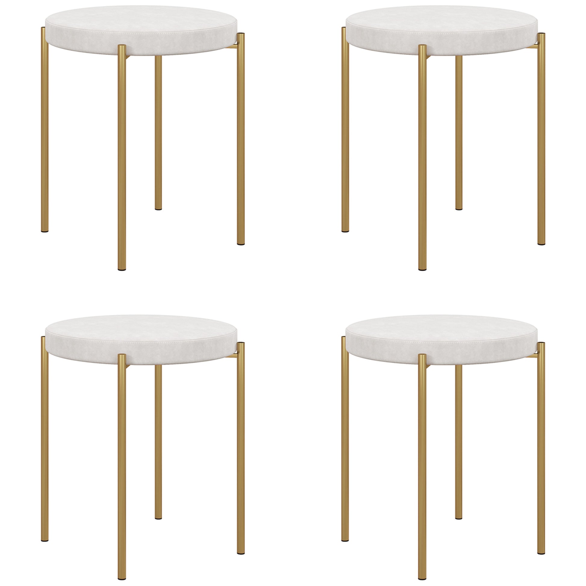 Backless Round Dining Chairs, Modern Stacking Stools Set of 4, Kitchen Chairs with Metal Legs, Cream White Dining Chairs   at Gallery Canada