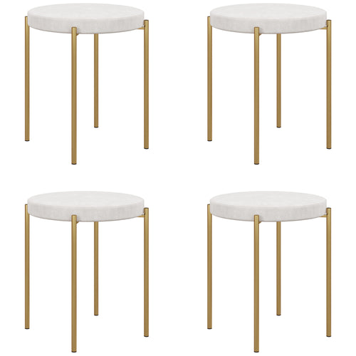 Backless Round Dining Chairs, Modern Stacking Stools Set of 4, Kitchen Chairs with Metal Legs, Cream White