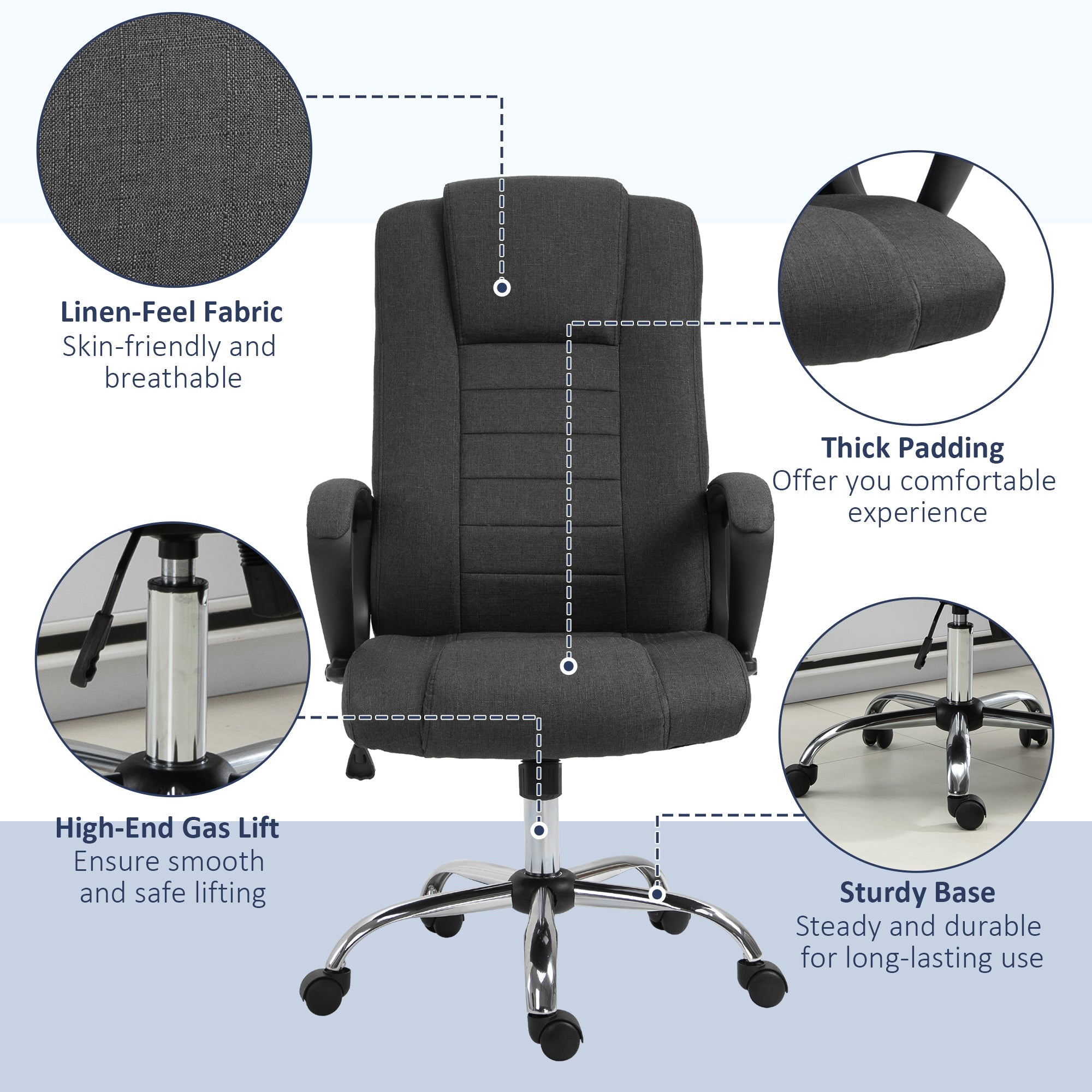 High Back Office Chair, Height Adjustable Computer Desk Chair with Swivel Wheels and Tilt Function, Charcoal Grey Executive & Manager Chairs   at Gallery Canada