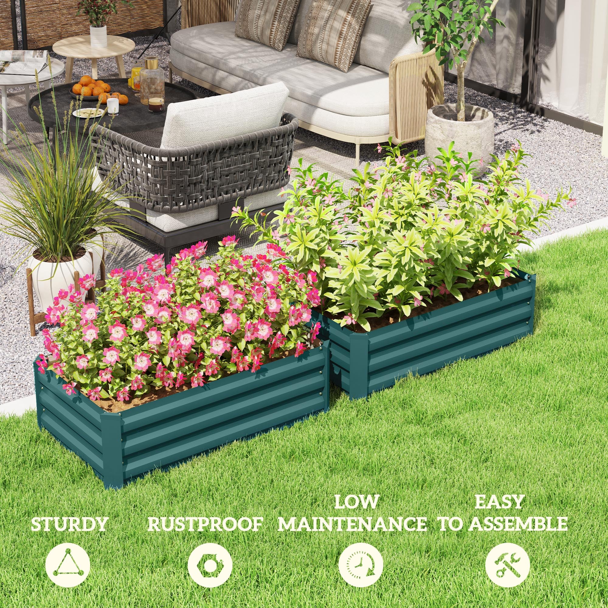 Set of 2 Galvanized Raised Beds for Garden, Outdoor Planter Box for Flowers, Herbs and Vegetables, Green Raised Garden Beds at Gallery Canada