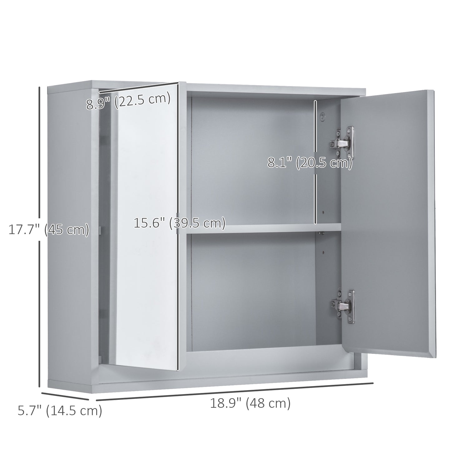 Wall Mounted Bathroom Medicine Cabinet Mirrored Cabinet with Hinged Door 2-Tier Storage Shelves Grey Mirror Medicine Cabinets   at Gallery Canada