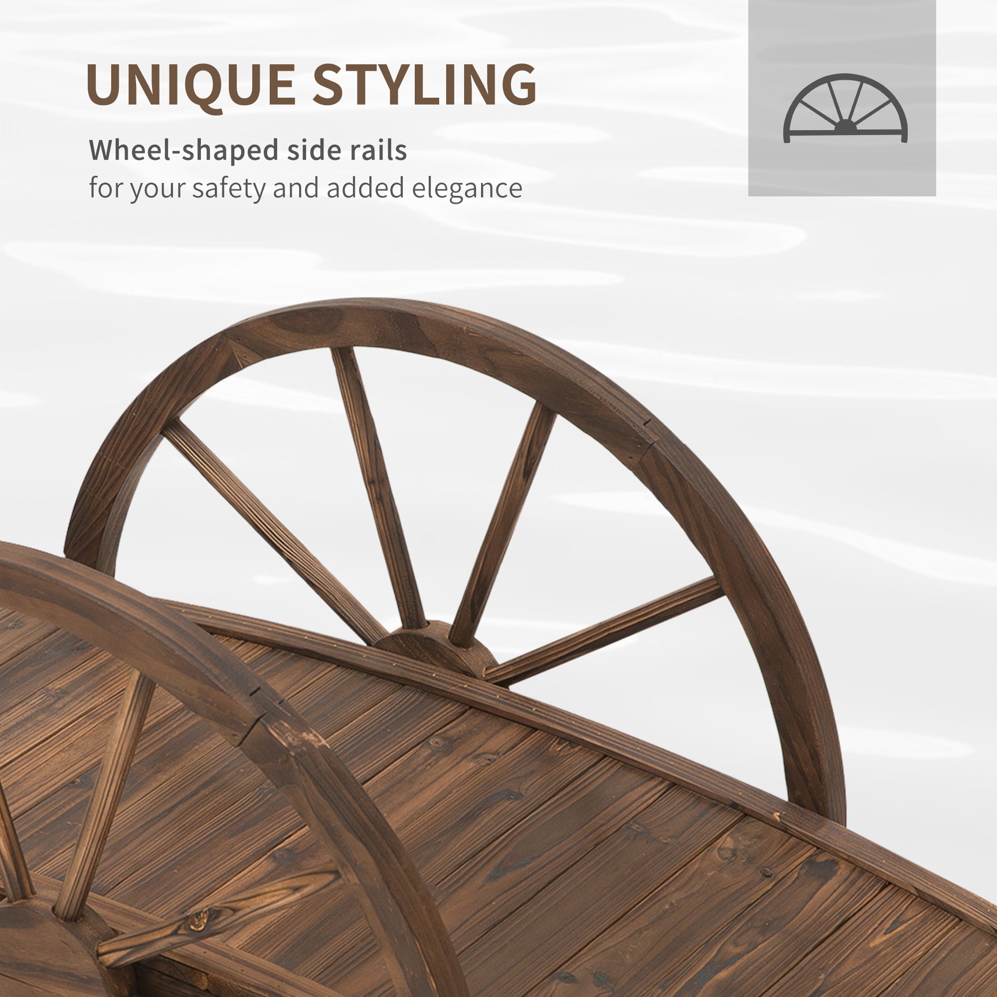 3.3ft Wooden Garden Bridge Arc Stained Finish Walkway with Half Wheeled Railings, Stained Wood Garden Bridges at Gallery Canada