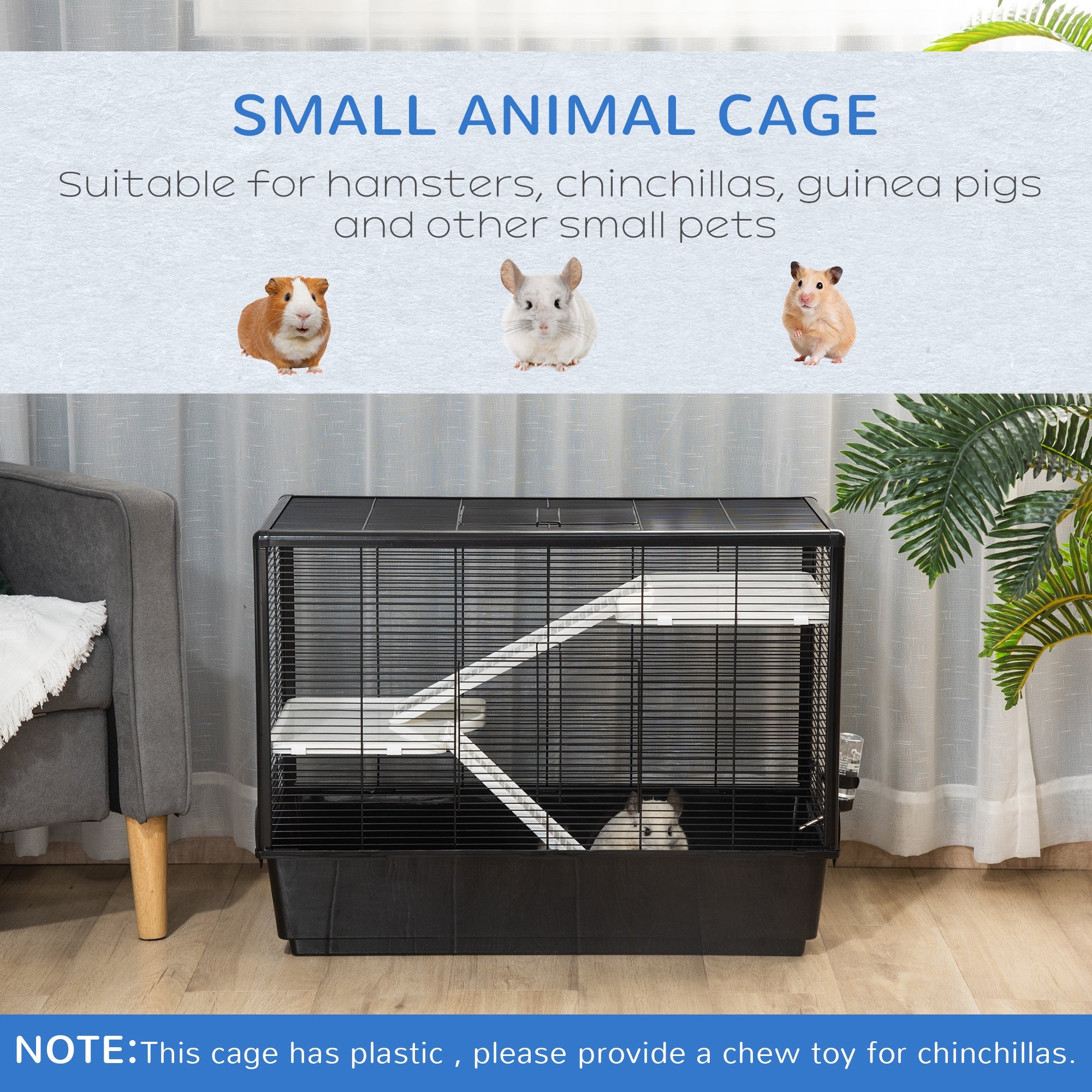 3-tier Hamster Cage, Guinea Pig Cage, Pet Chinchillas Play House Indoor with Accessories Food Dish Water Bottle, Ramps, 31.5