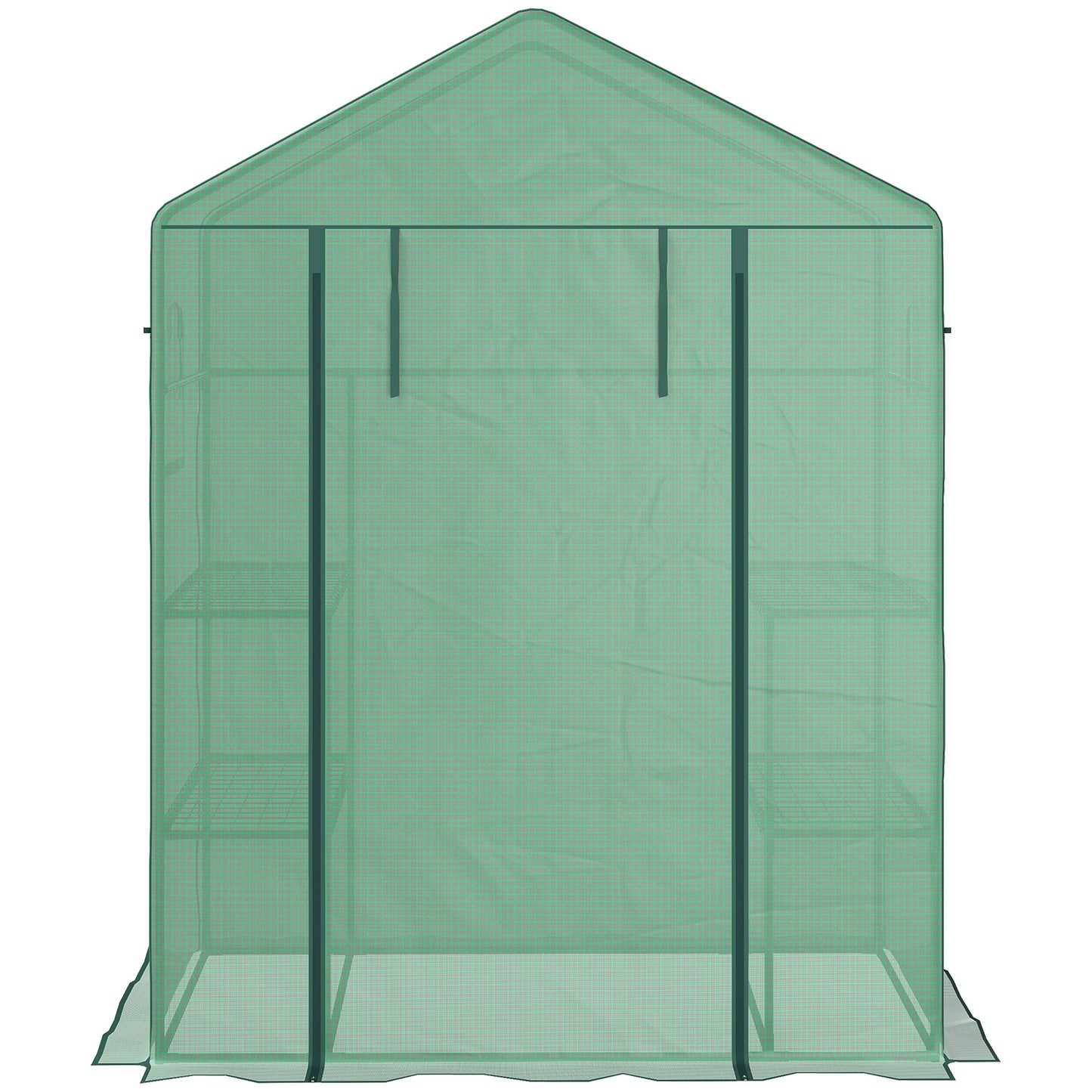 Walk-in Mini Greenhouse with Mesh Door &; Windows, Portable Garden Green House with 3 Tier Shelves, Water &; UV Resistant PE Cover, Green Walk In Greenhouses   at Gallery Canada