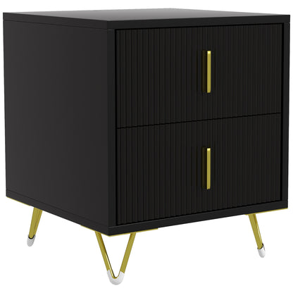 Bedside Table, Modern Nightstand with 2 Drawers, Side End Table with Metal Legs for Living Room, Bedroom, Black Bedside Tables   at Gallery Canada