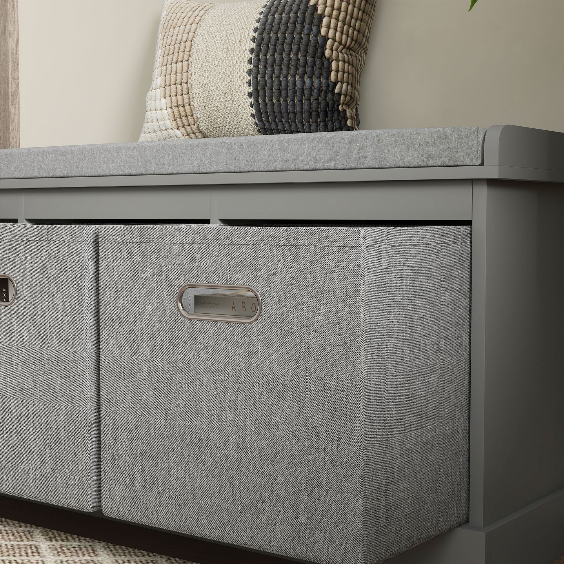 Shoe Storage Bench with Seat, Entryway Bench Seat with Cushion, 3 Fabric Drawers for Hallway, Grey Shoe Storage Cabinets & Racks at Gallery Canada