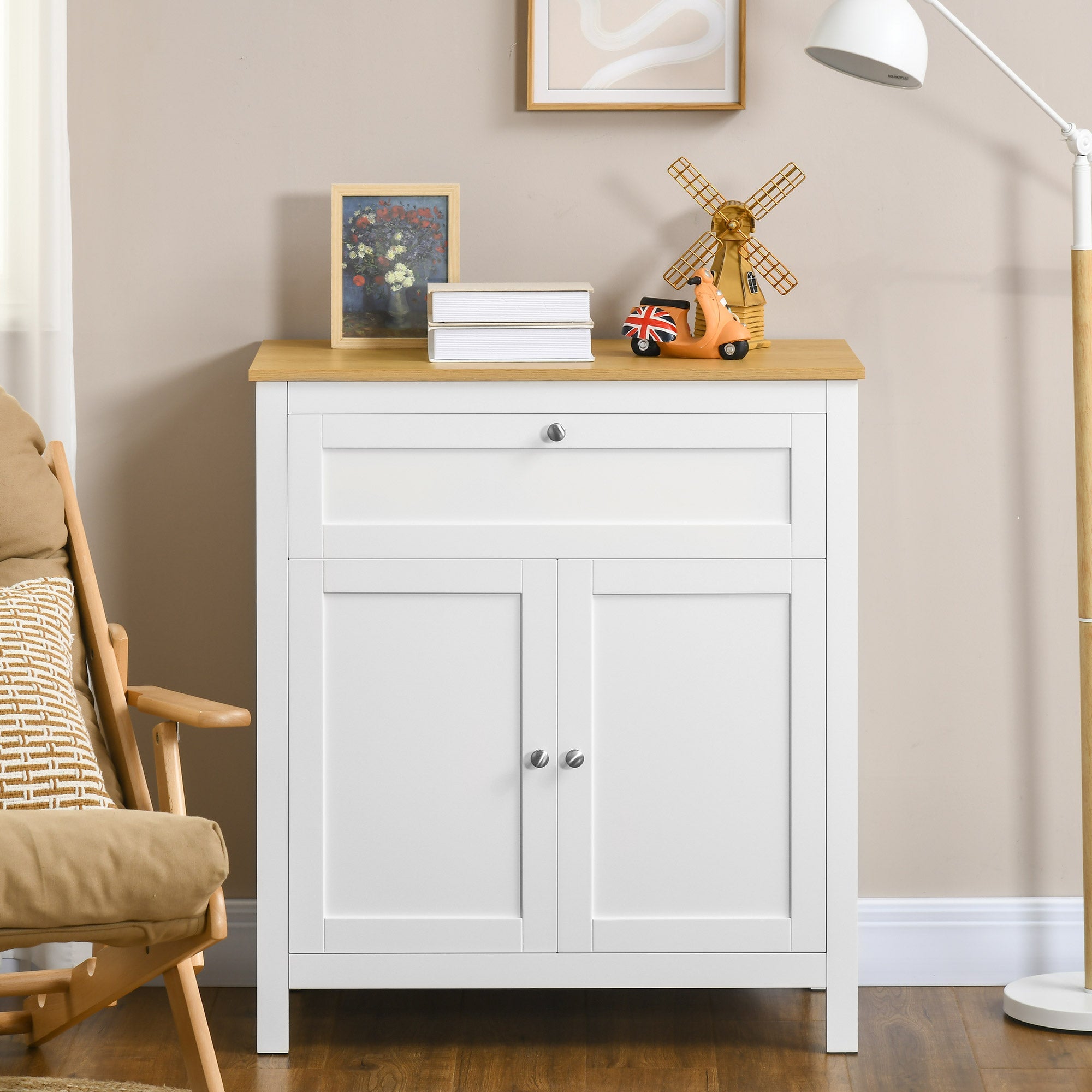 Sideboard Cabinet, Buffet Table with Drawer, Double Door Cupboard and Adjustable Shelf for Living Room, Entryway, White Bar Cabinets   at Gallery Canada