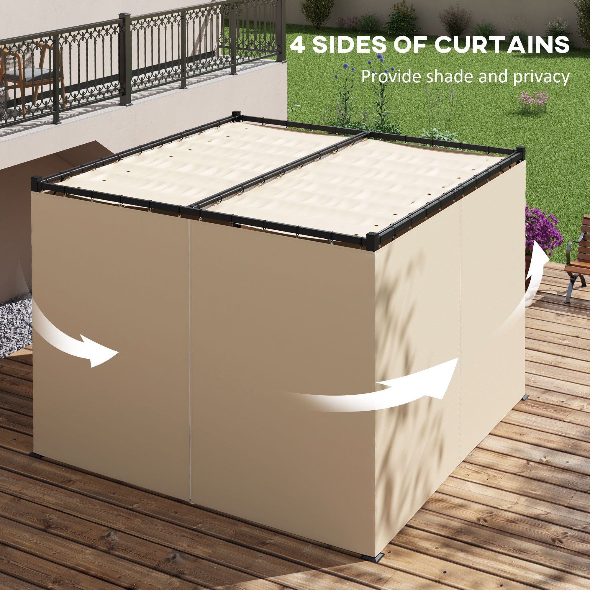 10' x 10' Retractable Pergola, Garden Gazebo Shelter with Curtains, for Grill, Patio, Deck, Beige Pergolas at Gallery Canada