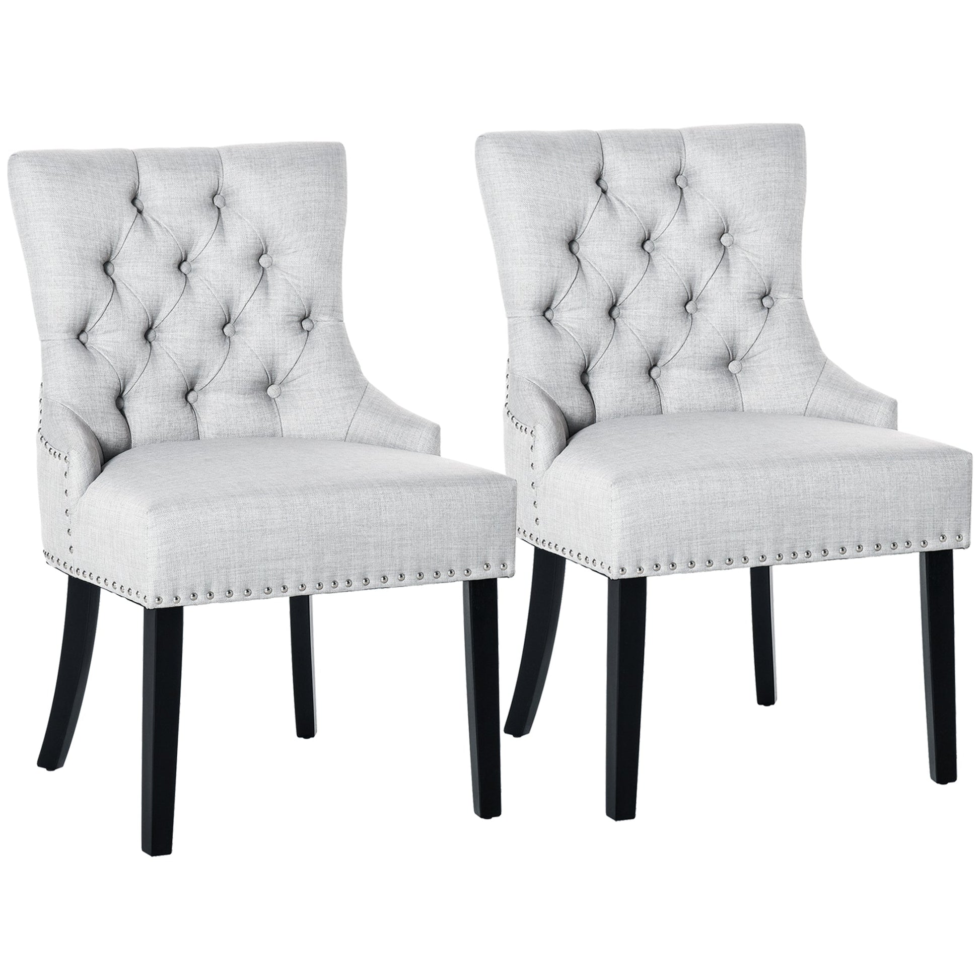 Button-Tufted Dining Chair, Fabric Upholstered Accent Chair with Nailed Trim &; Wood Legs for Living Room, Set of 2, Light Grey Bar Stools Multi Colour  at Gallery Canada