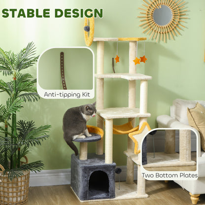 Star and Moon Themed Cat Tree with Cat Scratching Posts, Cat Condo, Bed, Scratching Board, Cat Toys, Beige Cat Towers   at Gallery Canada