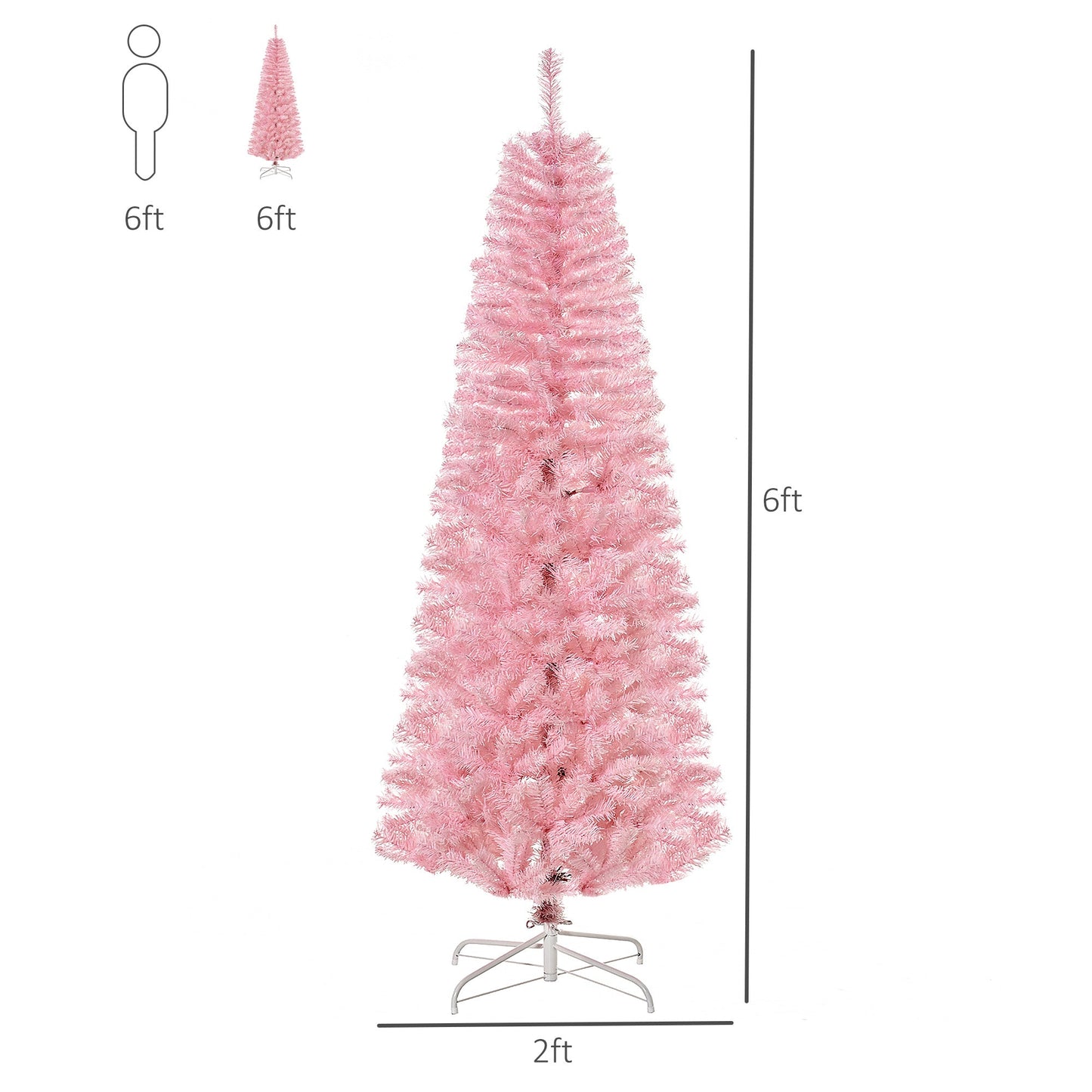 6FT Pop-up Artificial Christmas Tree Holiday Xmas Holiday Pencil Tree Decoration with Automatic Open for Home Party, Pink Artificial Christmas Trees   at Gallery Canada