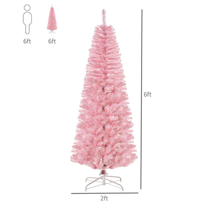 6FT Pop-up Artificial Christmas Tree Holiday Xmas Holiday Pencil Tree Decoration with Automatic Open for Home Party, Pink Artificial Christmas Trees   at Gallery Canada