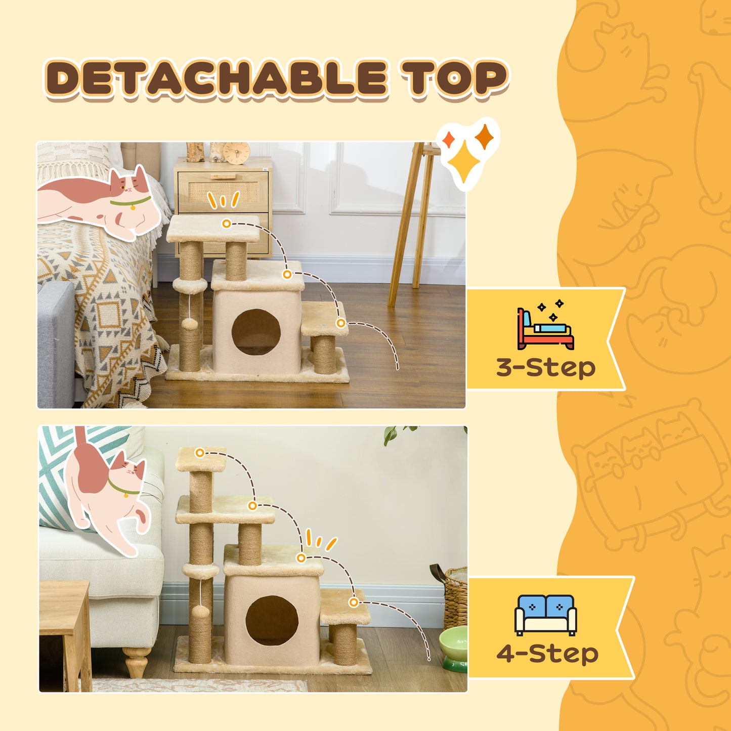 Cat Stairs Pet Steps for Couch Bed with Scratching Posts Condo Ball Toy, 23.6" x 15.7" x 26", Beige Dog Stairs   at Gallery Canada