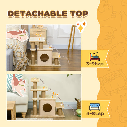 Cat Stairs Pet Steps for Couch Bed with Scratching Posts Condo Ball Toy, 23.6" x 15.7" x 26", Beige Dog Stairs   at Gallery Canada