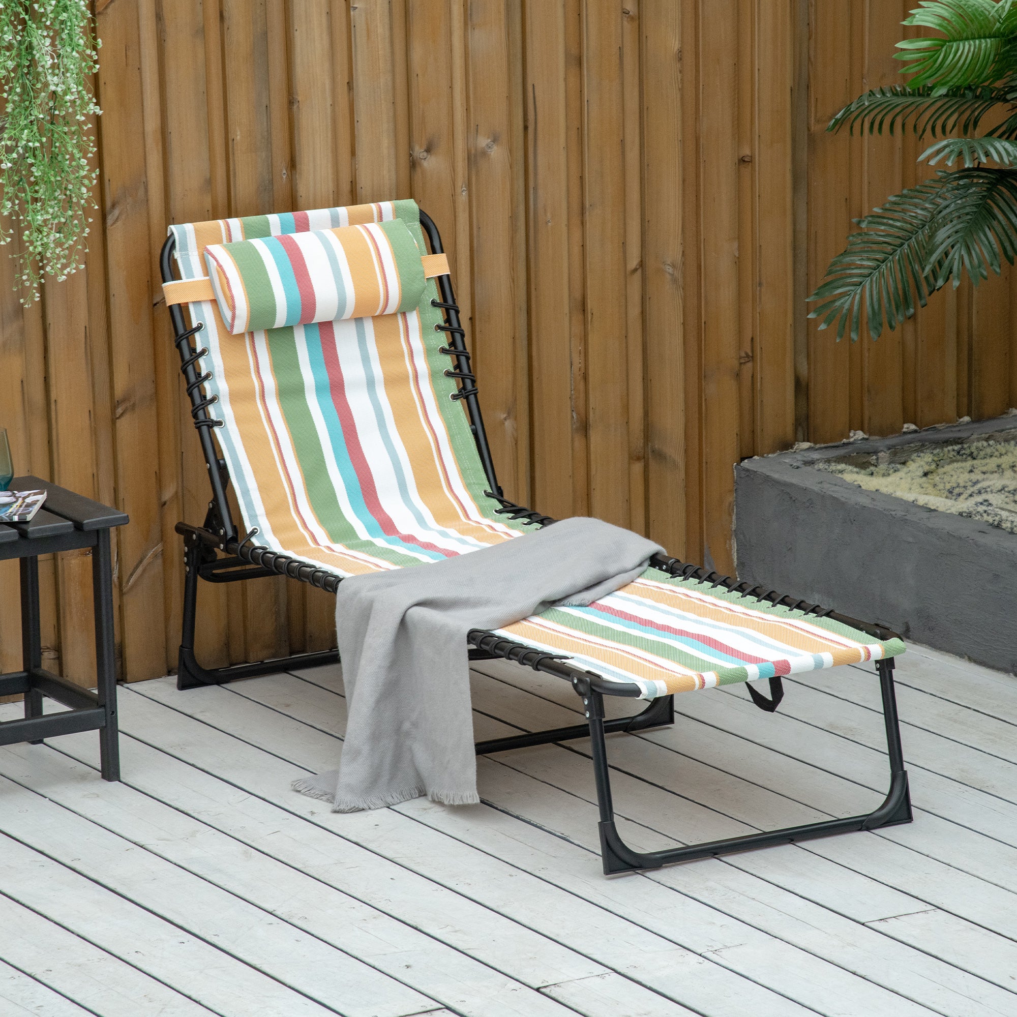 4-Level Adjustable Outdoor Folding Lounge Chair with Headrest, Multicolored Lounger Chairs Multi Colour  at Gallery Canada