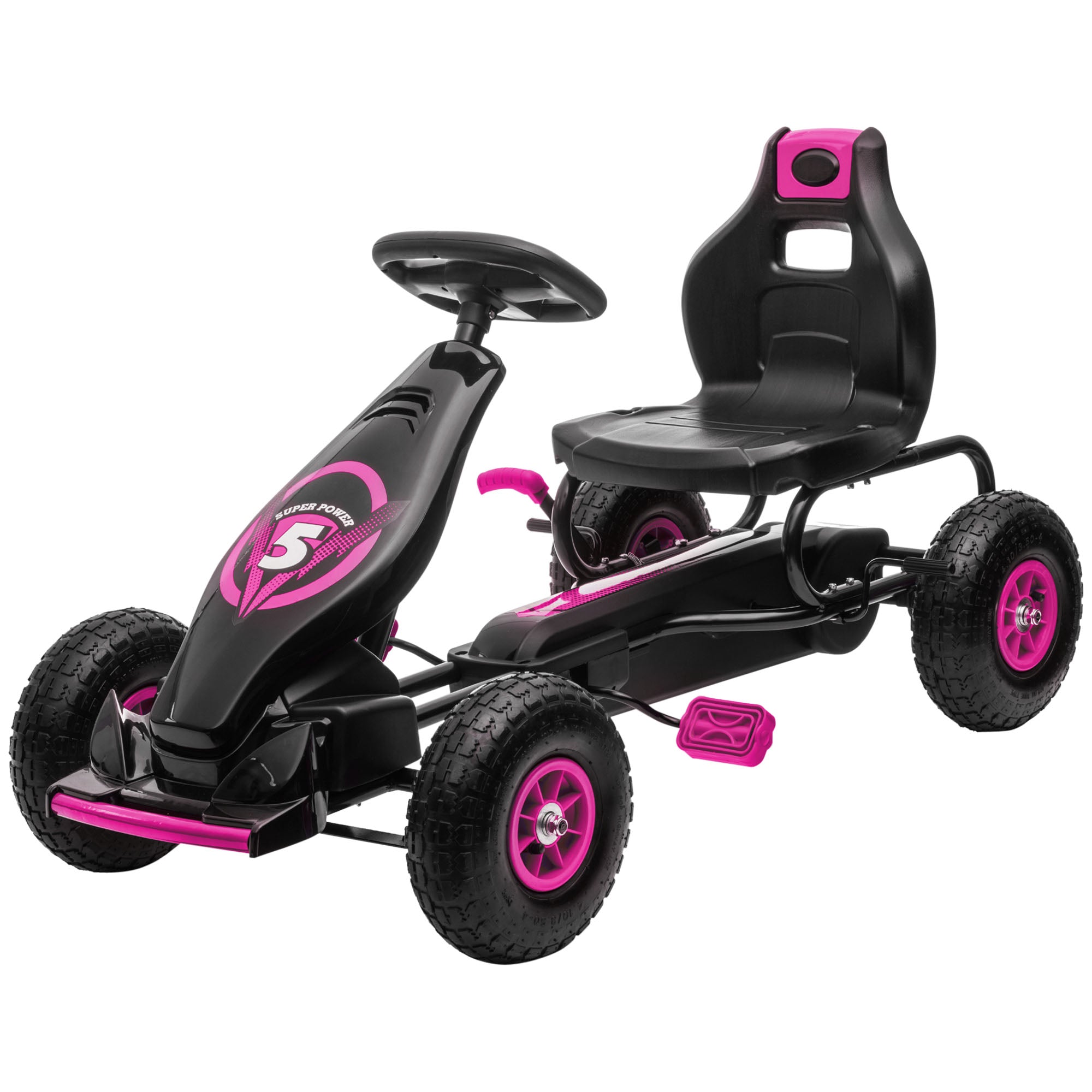 Pedal Go Kart w/ Adjustable Seat, Rubber Wheels Shock Absorb, Pink Pedal Go Karts for Kids   at Gallery Canada