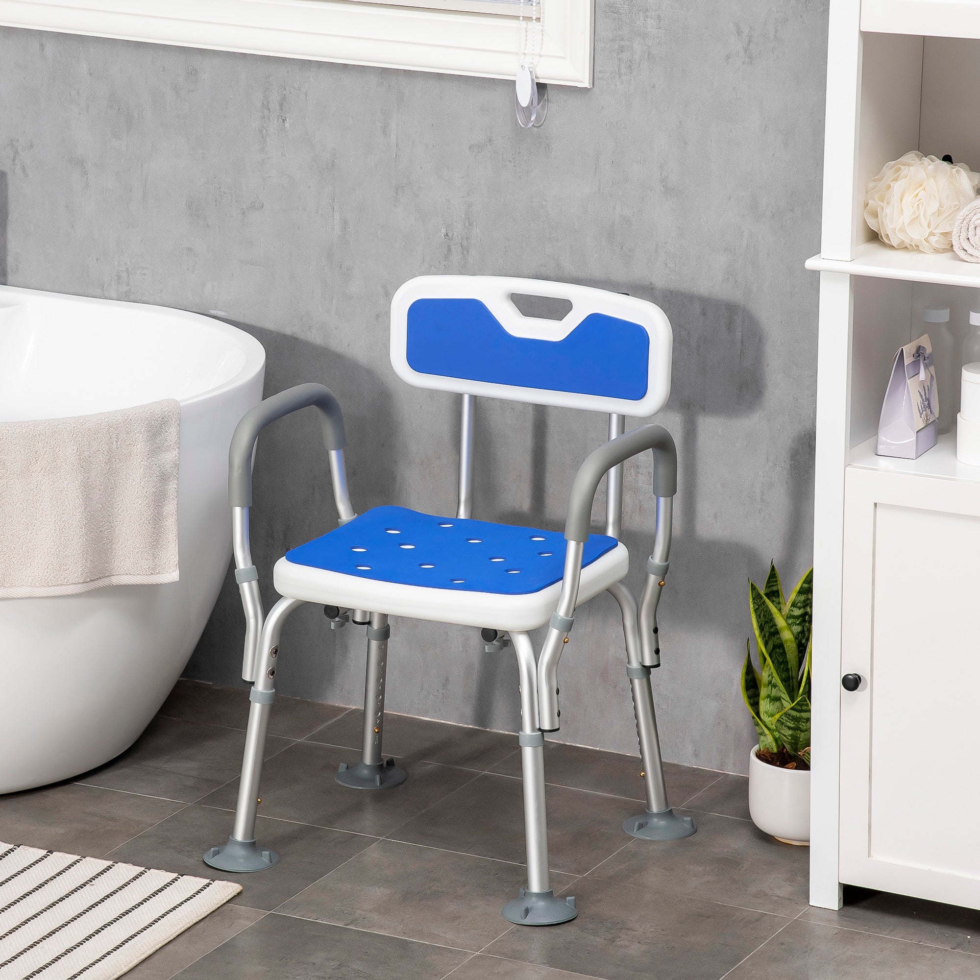 Adjustable Shower Chair with Arms and Back, Bath Chair with Regular Seat, Anti-slip Shower Bench for Seniors and Disabled, Tool-Free Assembly, 299lbs Bath Chairs at Gallery Canada