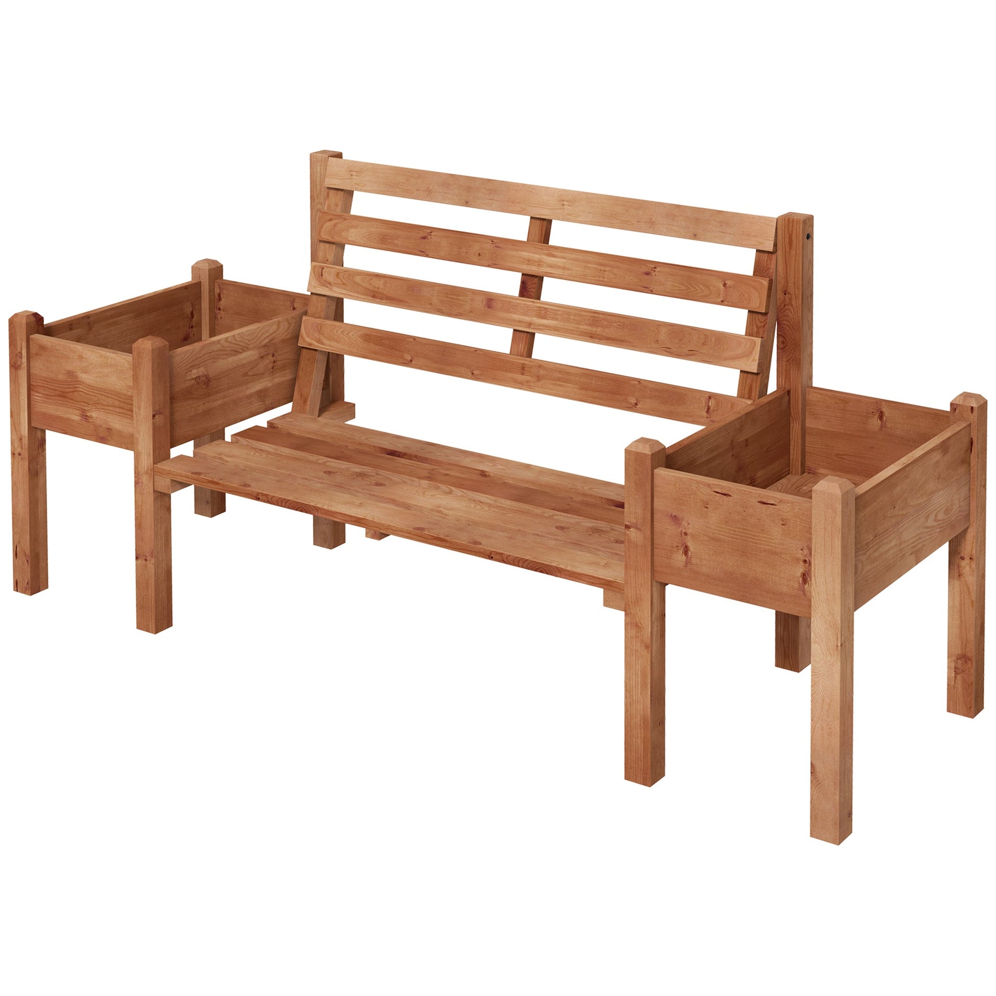 Wood Outdoor Bench with Planter Boxes 2-Seater Garden Bench with Slat Seat and Back Dark Brown Outdoor Benches Dark Brown  at Gallery Canada