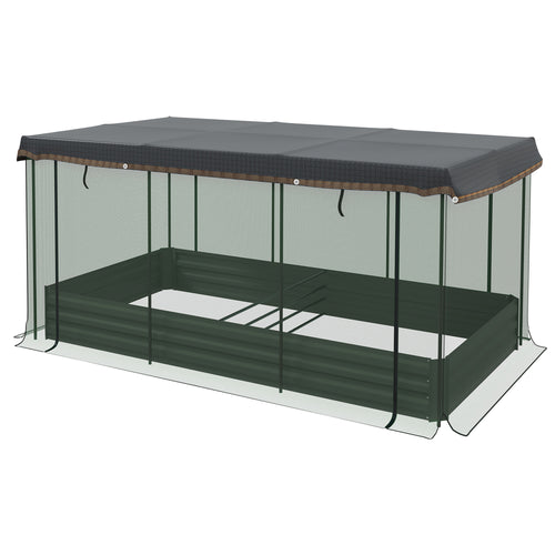 Galvanized Steel Planter Box with Crop Cage and Shade Cloth, Raised Garden Bed for Flowers, Vegs and Herbs