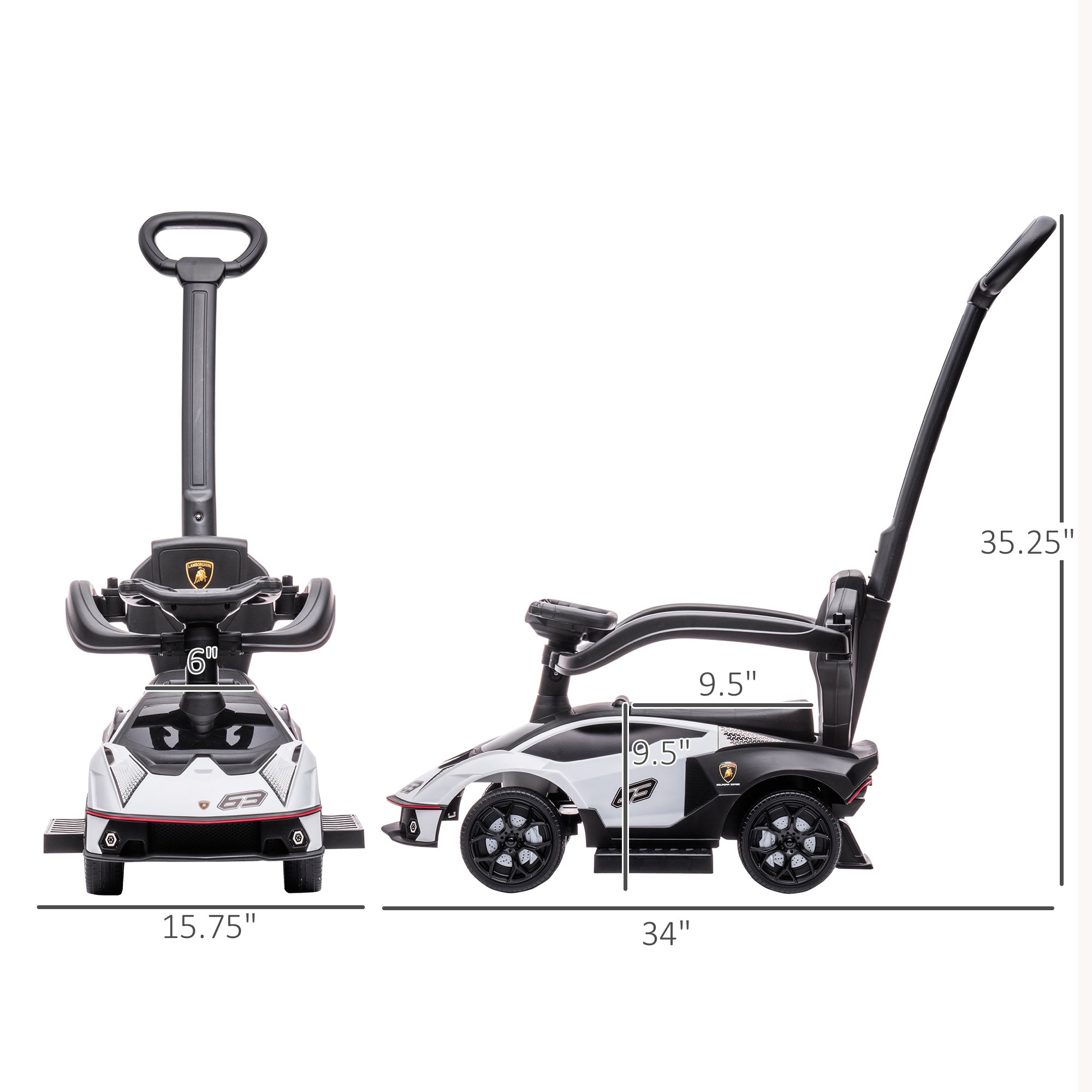 3 in 1 Ride on Push Car for Toddlers, Licensed Kids Sliding Car with Safety Protection Footrest Horn, White Push Cars for Toddlers at Gallery Canada