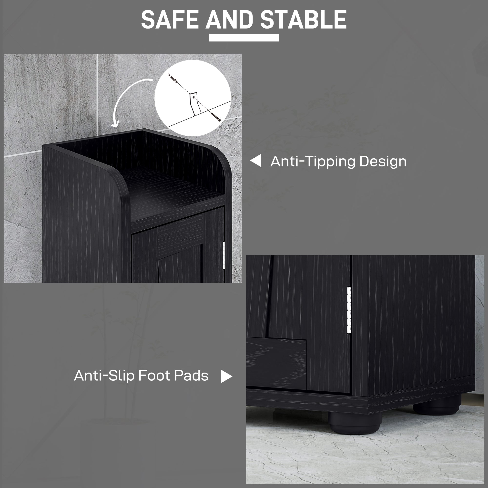 Narrow Bathroom Cabinet, Tall Bathroom Storage Cabinet with Barn Doors, Drawer and Adjustable Shelves, Black Wood Grain Bathroom Cabinets at Gallery Canada