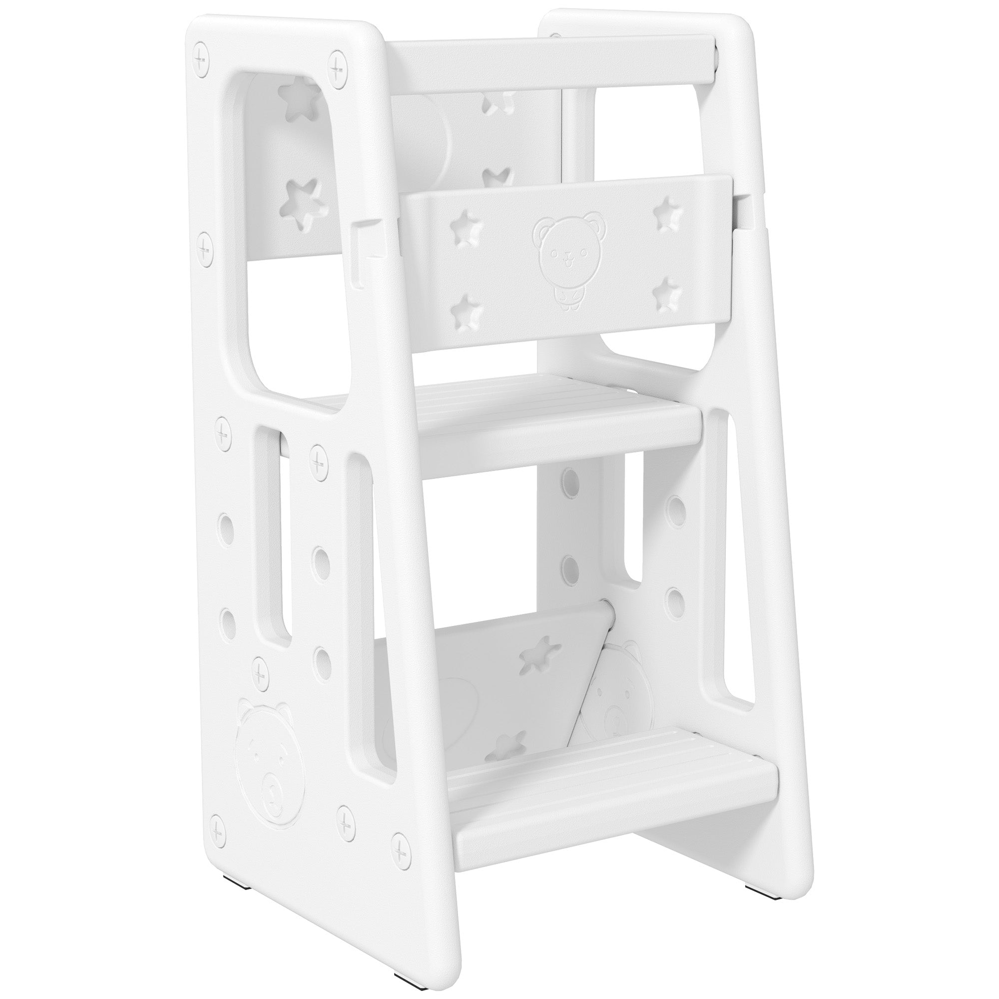 Toddler Kitchen Helper 2 Step Stool with Adjustable Height Platform and Safety Rail, White Toddler & Kids Step Stools White at Gallery Canada