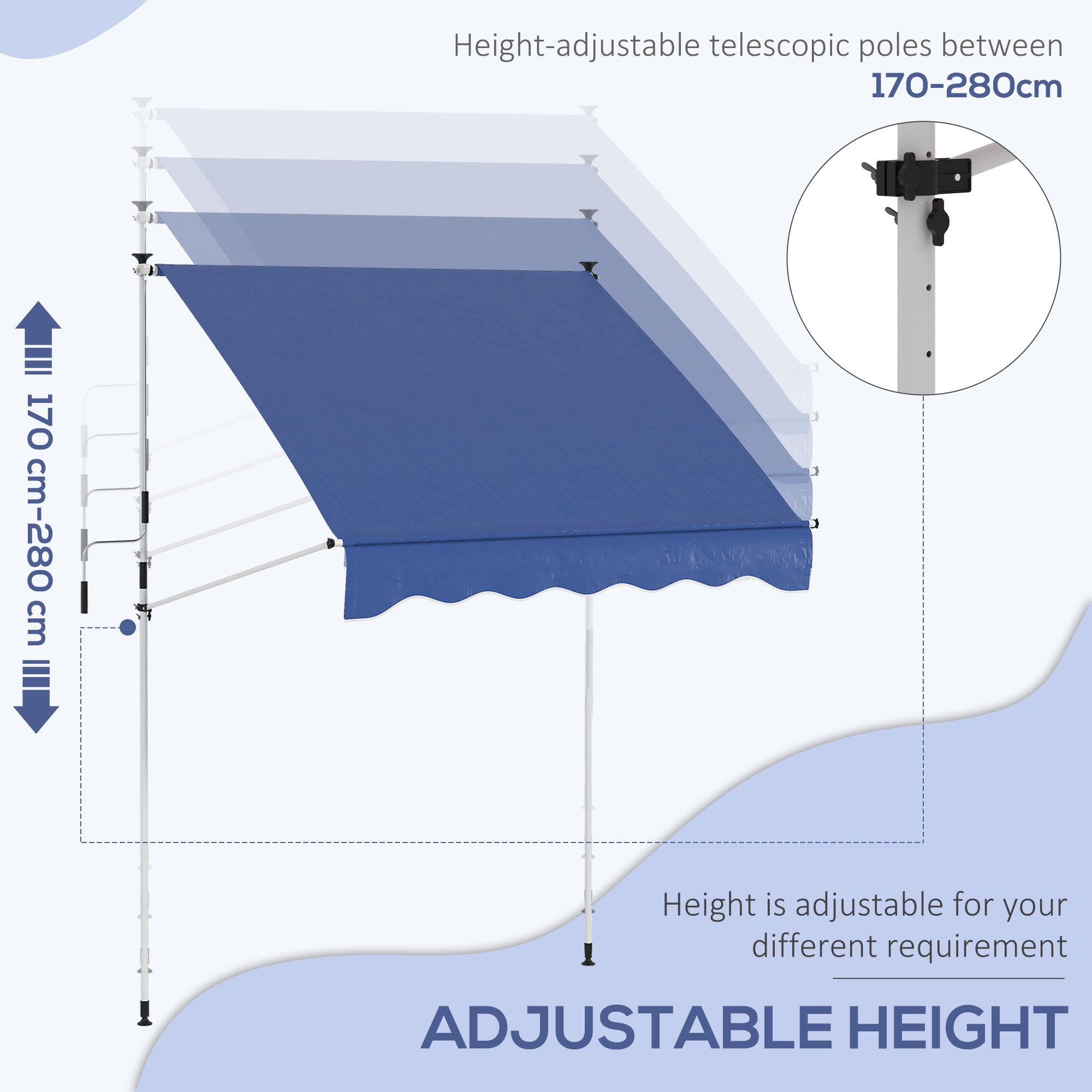 6.6'x5' Manual Retractable Patio Awning Sun Shelter Window Door Deck Canopy, Water Resistant UV Protector, Dark Blue Window Awnings at Gallery Canada