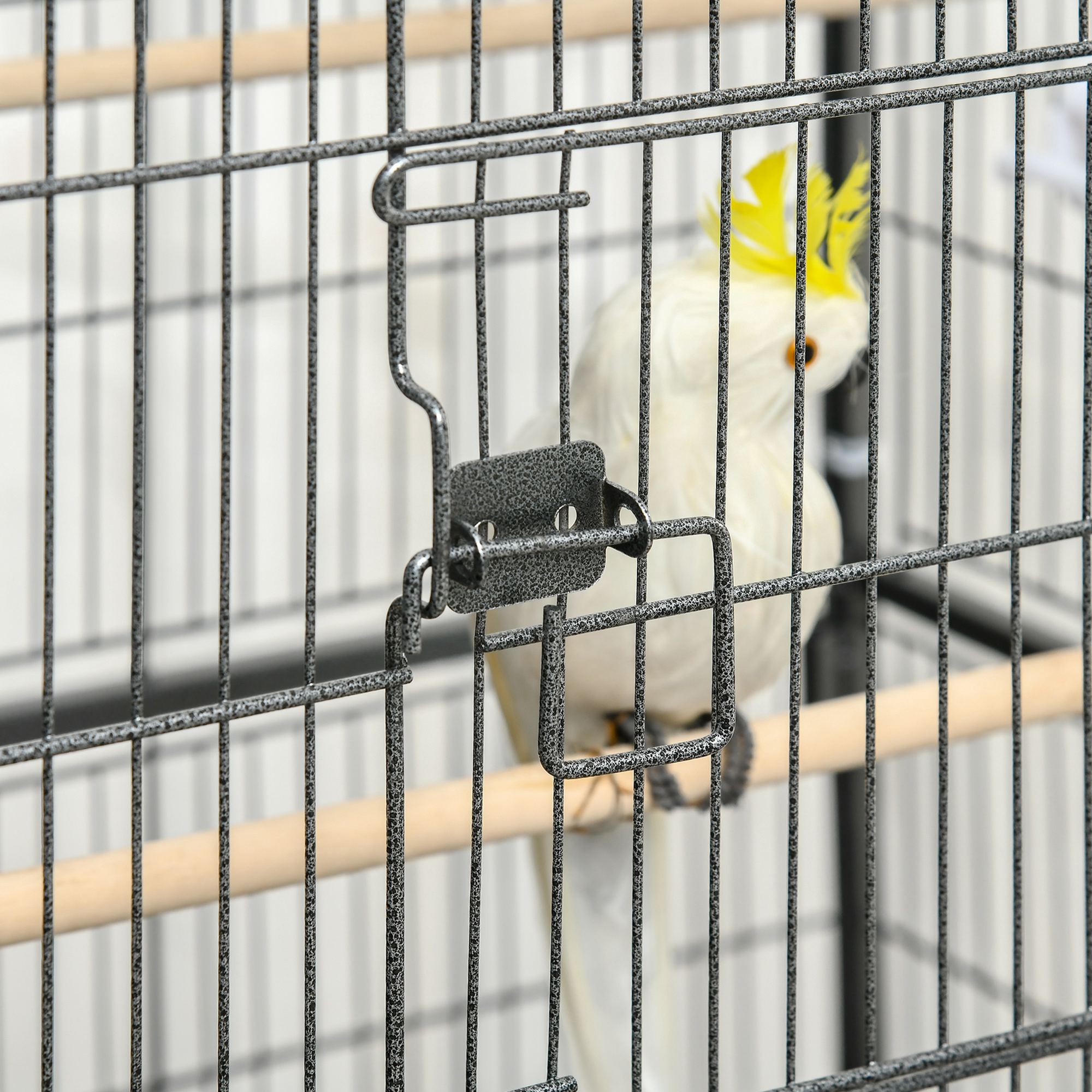 52'' Large Rolling Steel Bird Cage Bird House with Rolling Stand, Storage Shelf, Wood Perch, Food Container, Dark Grey Bird Cages   at Gallery Canada